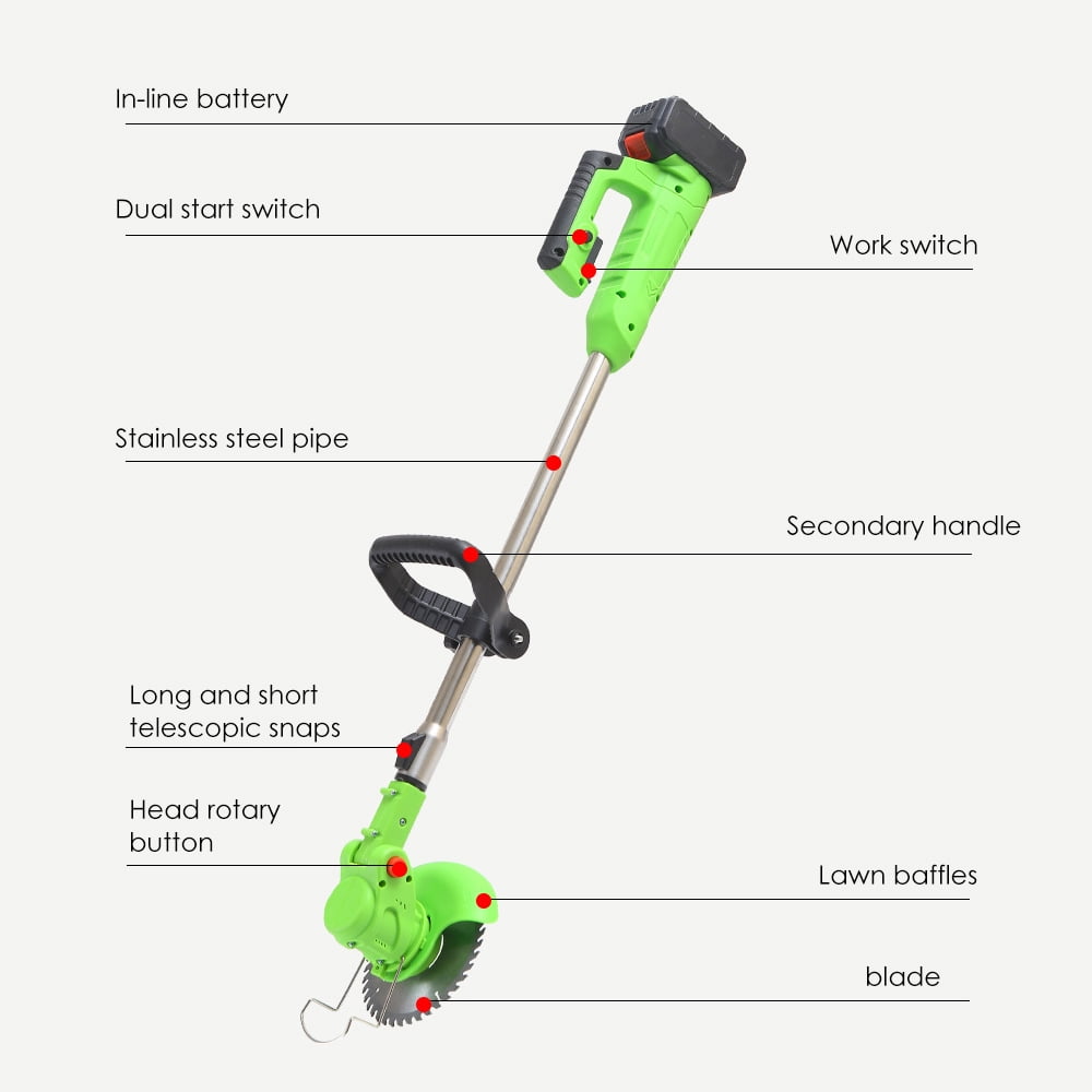 KingFurt Electric Cordless Grass String Trimmer and Lawn Edger with 2 Batteries (Adjustable Telescopic Rod) 6j2um