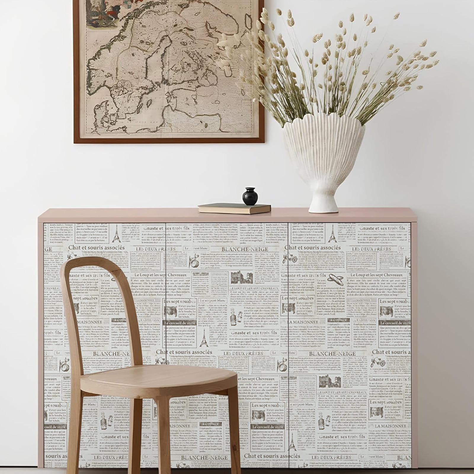Abyssaly Newspaper Peel and Stick Wallpaper, Self-Adhesive Removable Contact Paper for Furniture and Wall Decor (White, 17.7 in x 78.7 in) 5fkxb
