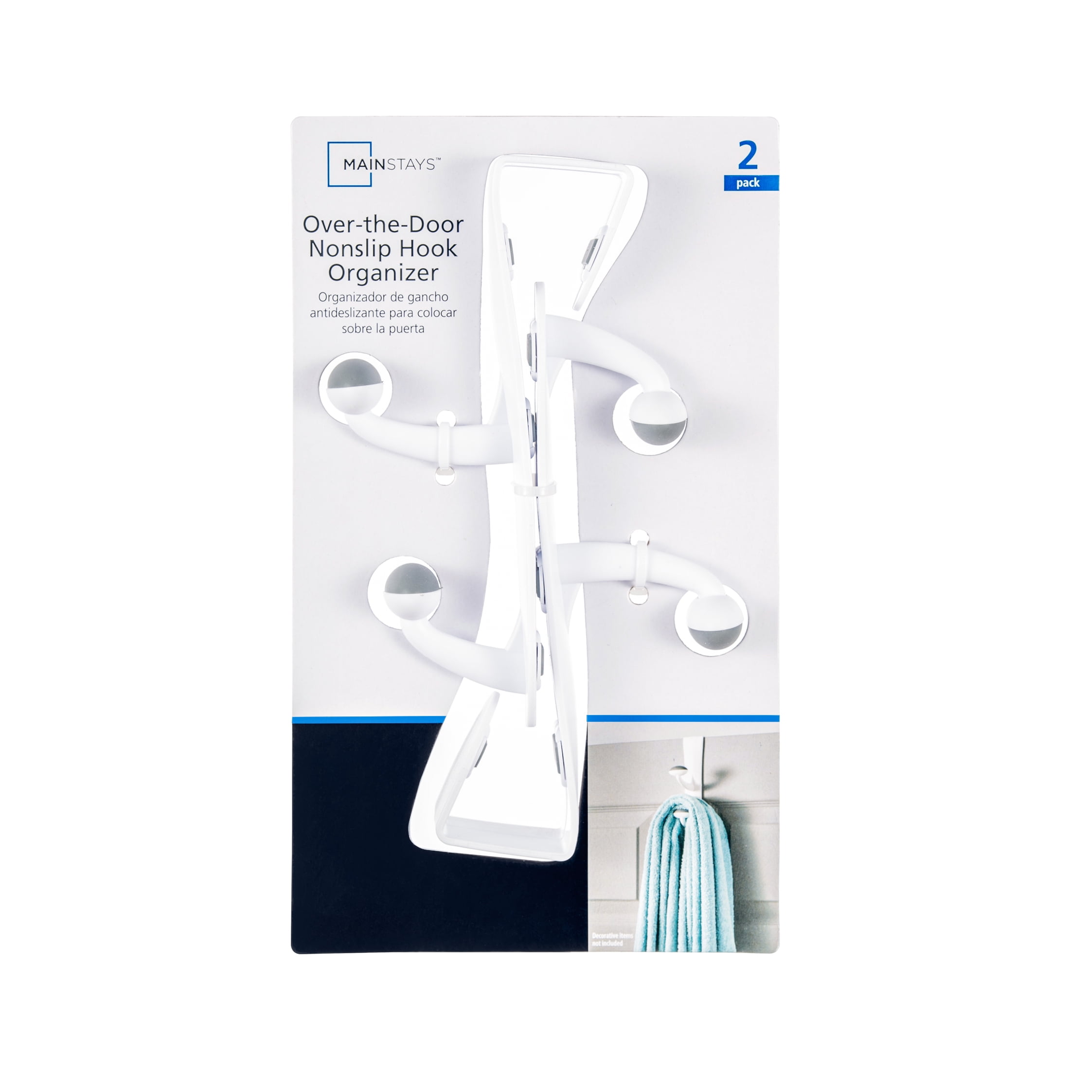 Mainstays Over the Door Rubber Grip Hooks for Closet and Bathroom Storage (White, 2 Pack) l9uys