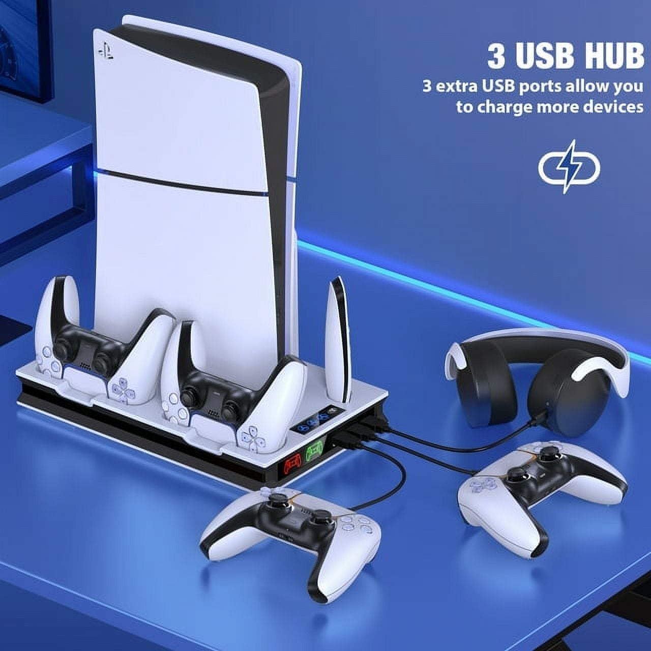 Esywen PS5 Cooling Stand with Dual Controller Charger and Headset Hook (White, 1 Pack) 0zyq5
