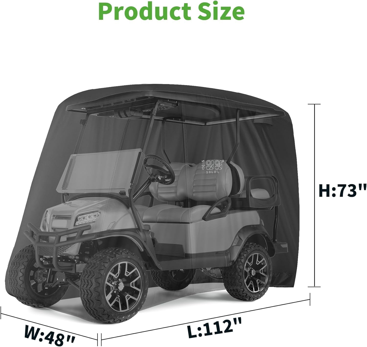10L0L Golf Cart Cover for 4 Passenger Yamaha EZGO Club Car, Heavy-Duty Waterproof 420D Polyester Enclosure (Black, 80 in) z7icd