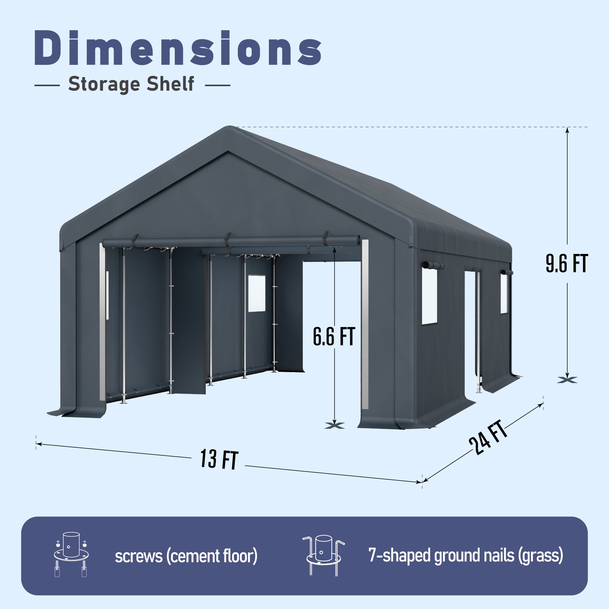 Summit Living Portable Carport Outdoor Storage Shelter with Removable Sidewalls (13 ft x 24 ft x 9.6 ft) dw7rt