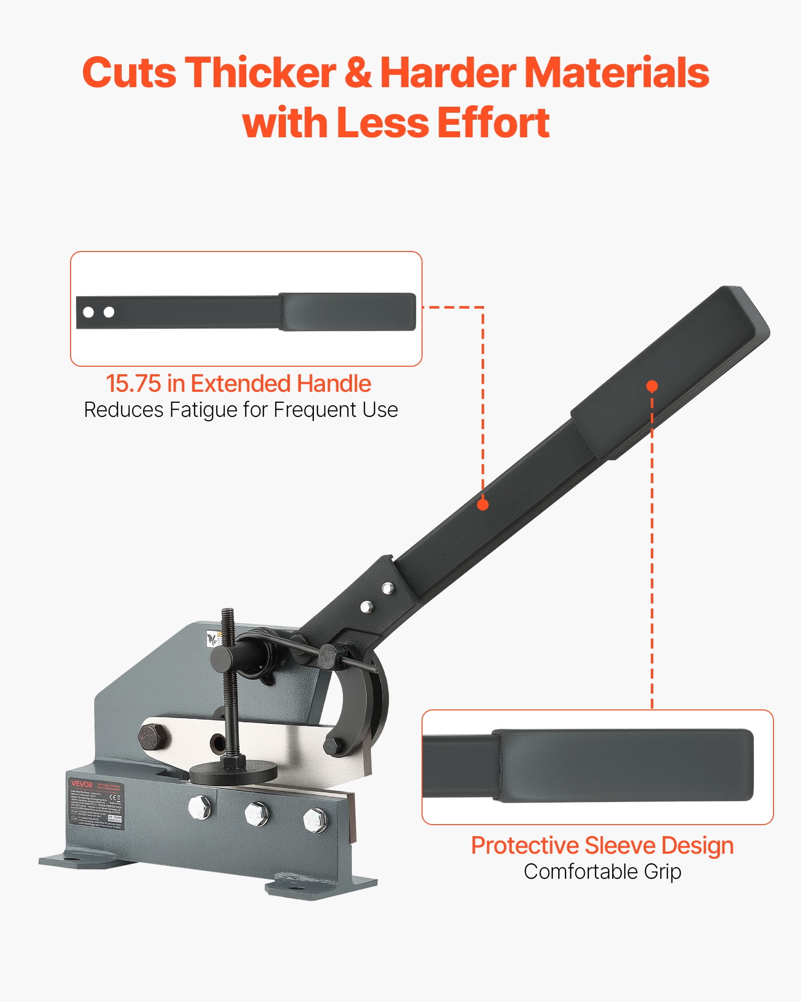 VEVOR Sheet Metal Shear, Heavy Duty Manual Plate Cutter with Extended Handle for Steel, Copper, and Aluminum (Grey, 6 in) dynvg