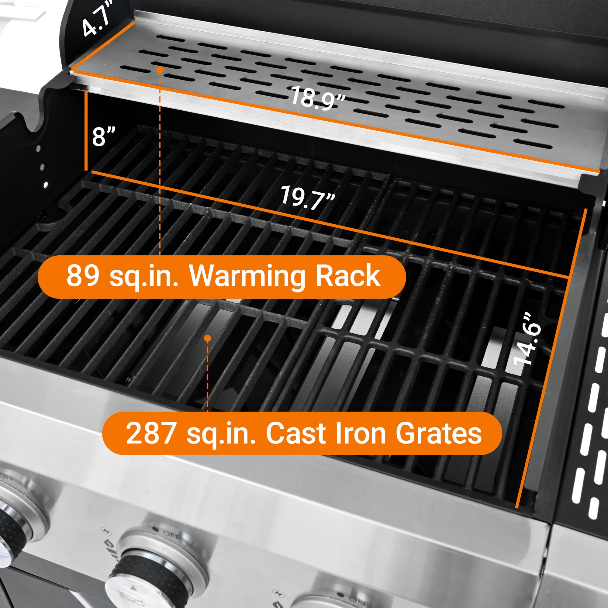 Syngar 3-Burner Propane Gas Grill with Side Burner, 40,500 BTU Outdoor BBQ Grill, Stainless Steel Construction (Silver, 287 sq.in. Cooking Area) wjg2k