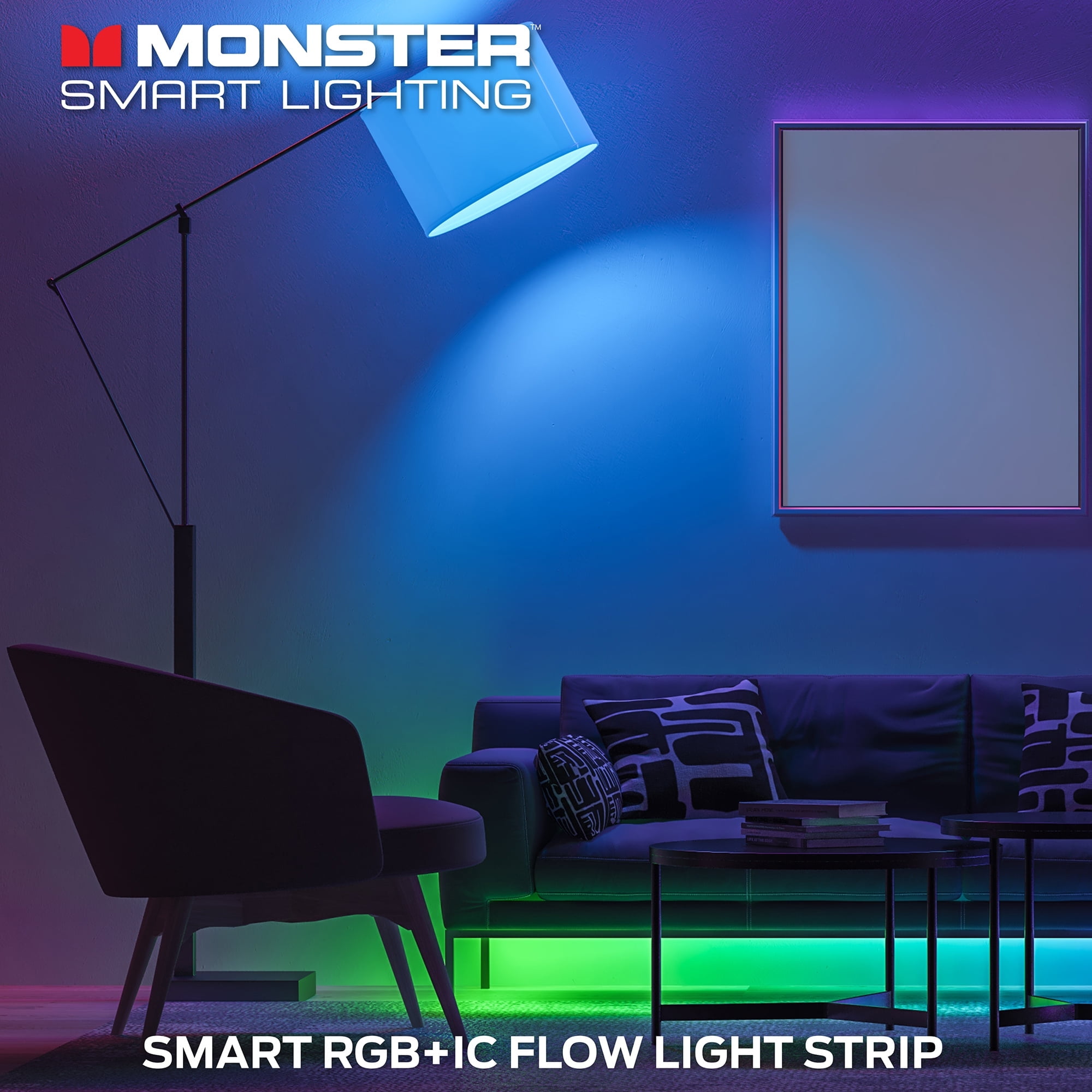 Monster Smart LED Light Strip, Multi-Color Flow, Sound Reactive, Razer Chroma Compatible (100 ft) bfry7
