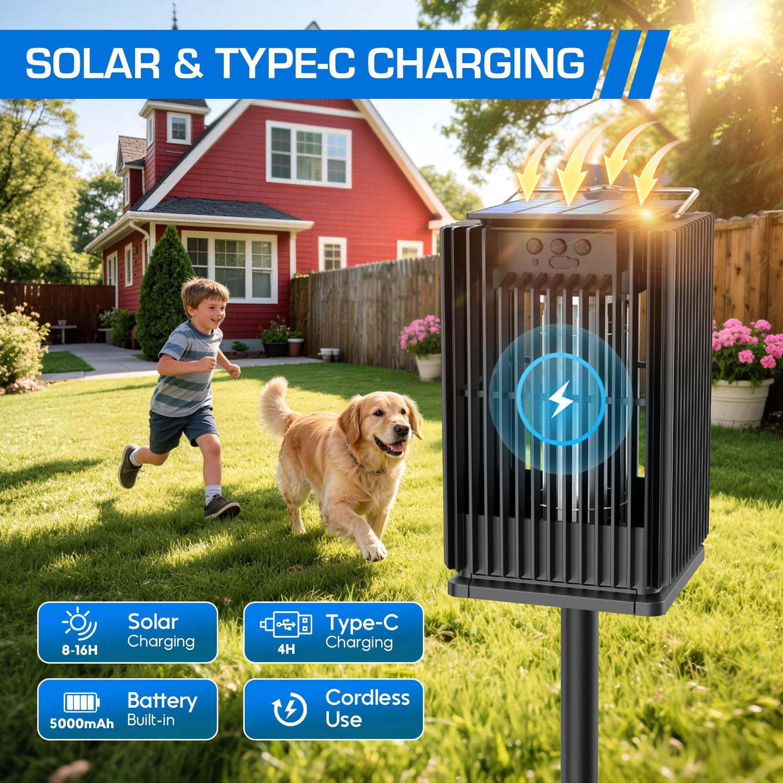 Aenkyo Solar Bug Zapper Outdoor Electric Mosquito Killer Lamp (Black, 2100 sq ft) 2n1y2