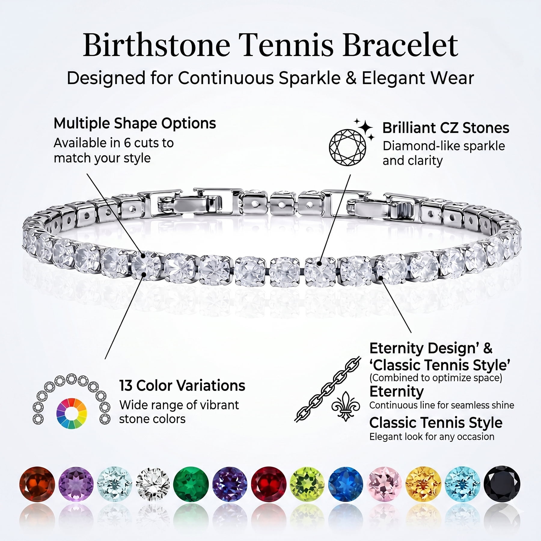 JeenMata 5.5 Carat Cubic Zirconia Tennis Bracelet Round Cut Eternity Design (White Gold Plated, 7.5 in) cr92c