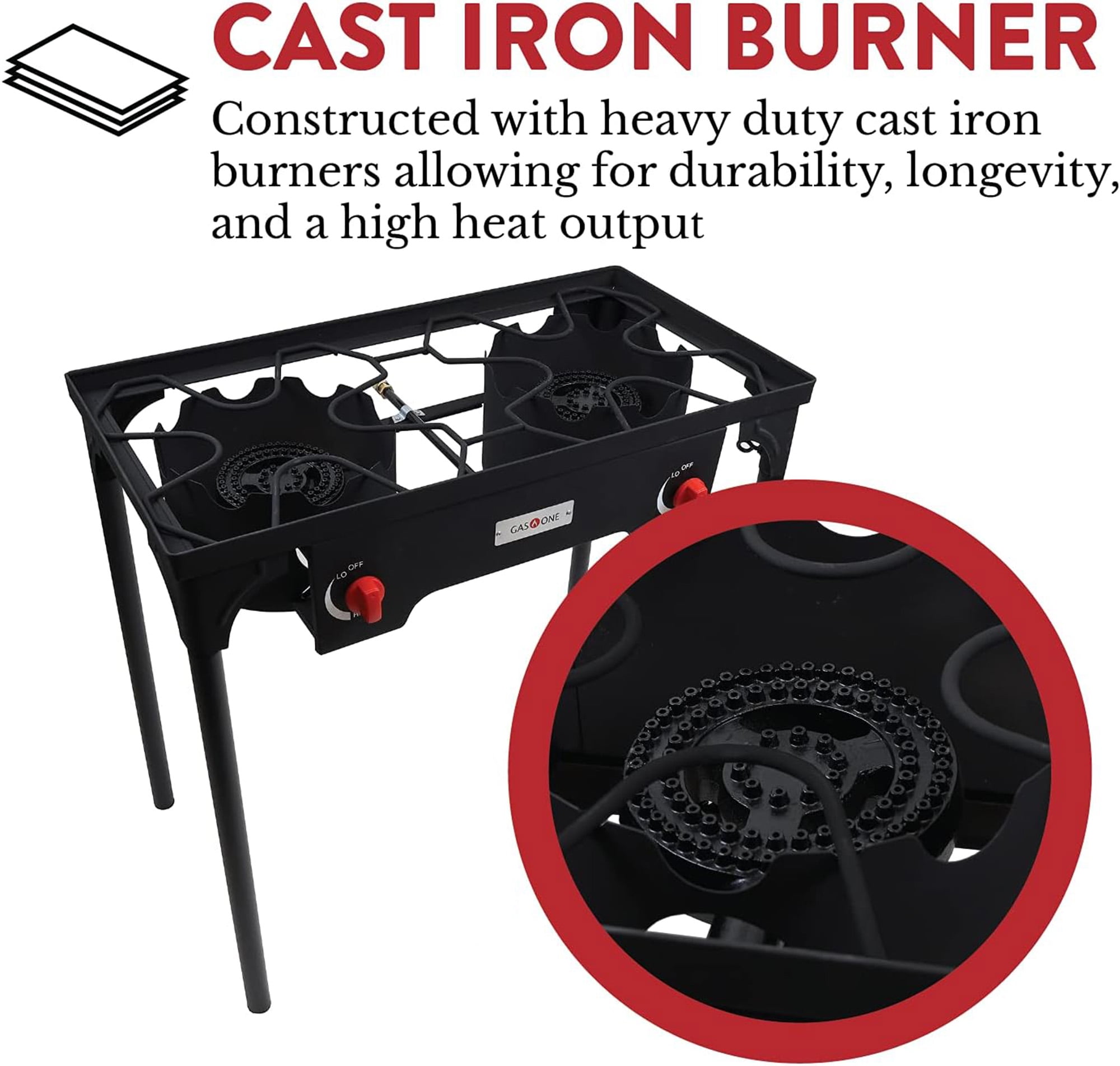 Gas One High Pressure Propane Double Burner Camp Stove (Black, 31 in x 16 in) ui7zl
