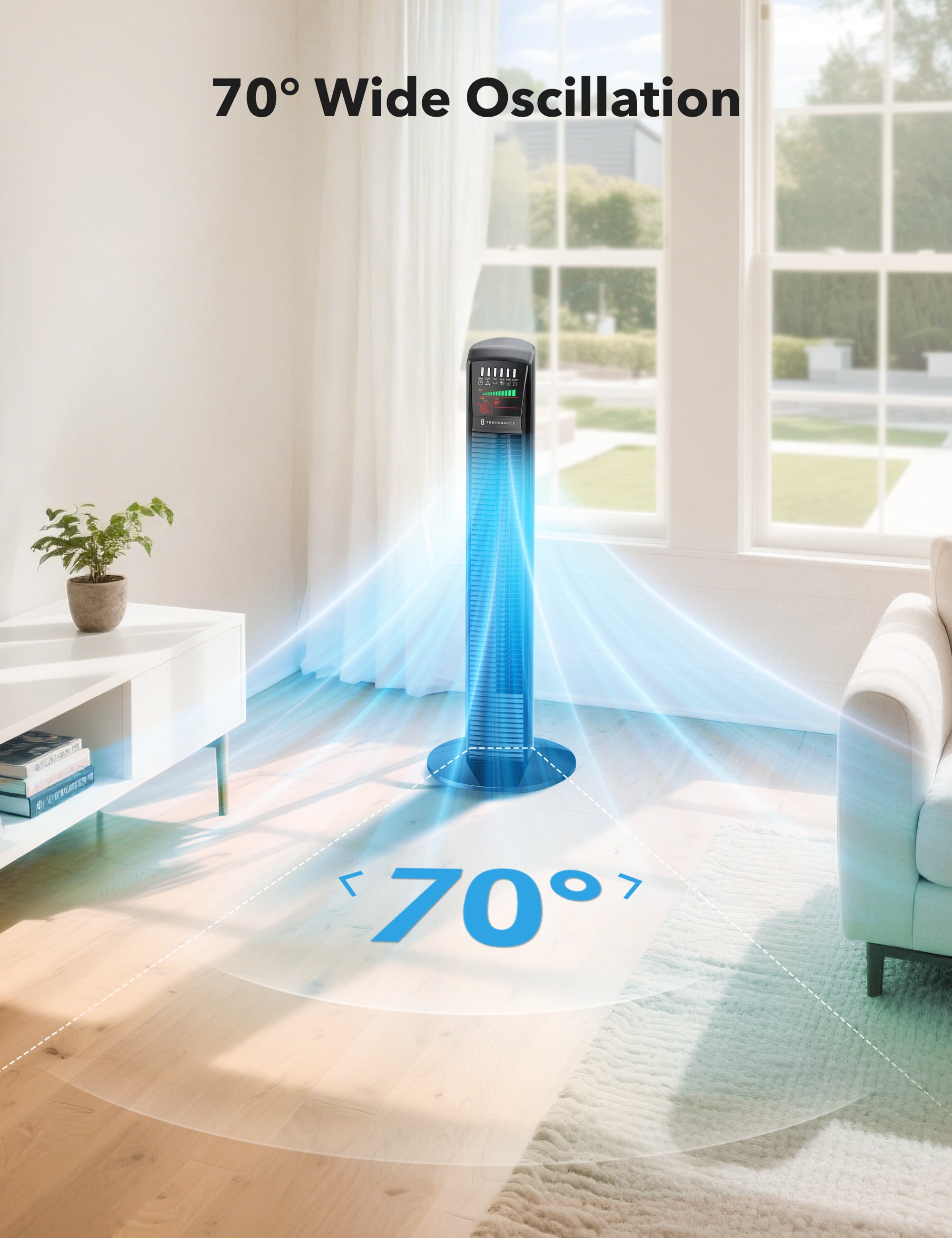 TaoTronics Tower Fan, 36 in Standing Floor Fan with Remote, 70-Degree Oscillation, 3 Speeds, Quiet Cooling for Home (Black, 36 in) uibdu