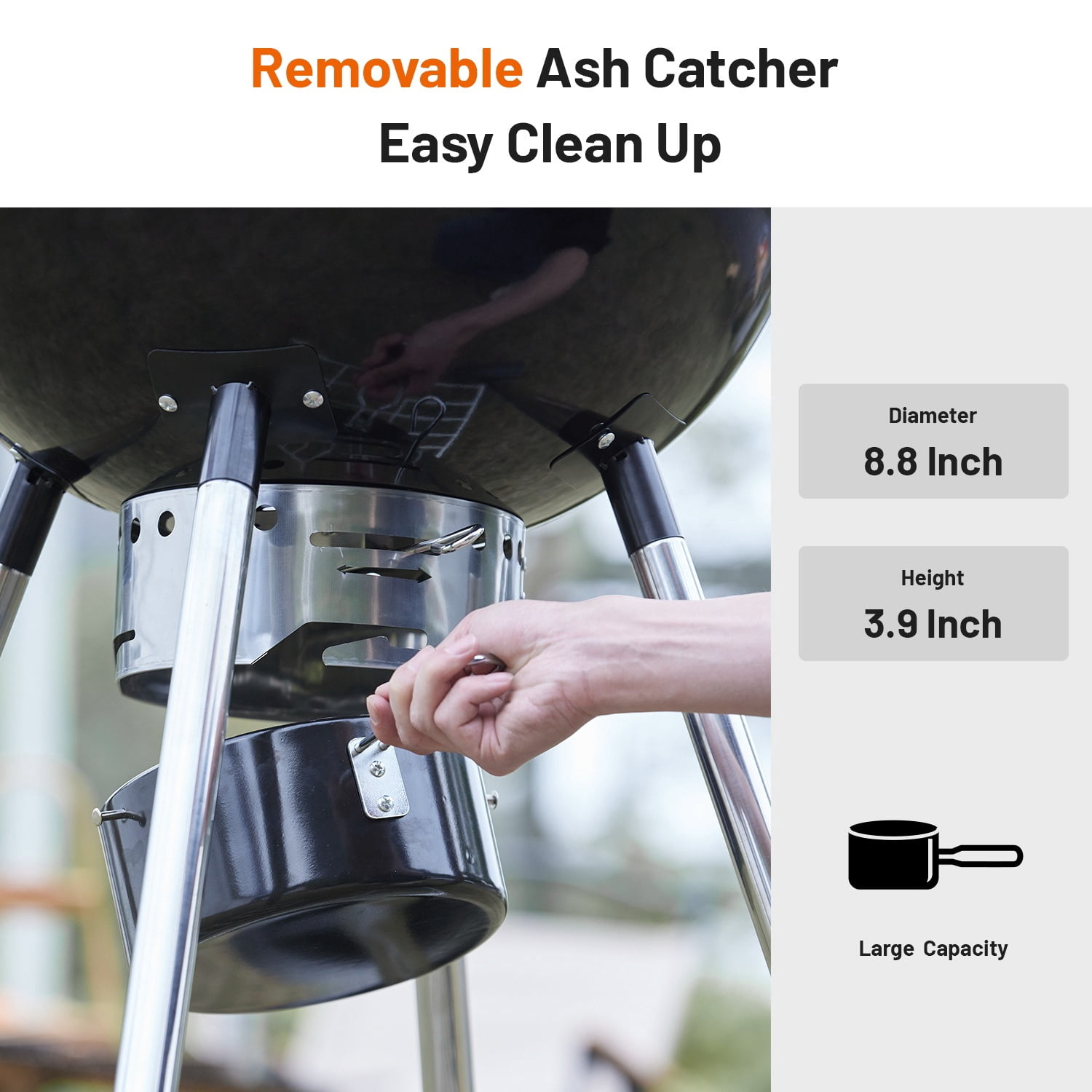 KEYO GRILL 21 in. Kettle Charcoal Grill with Side Table and Ash Catcher (Black, 21 in) 2f71i