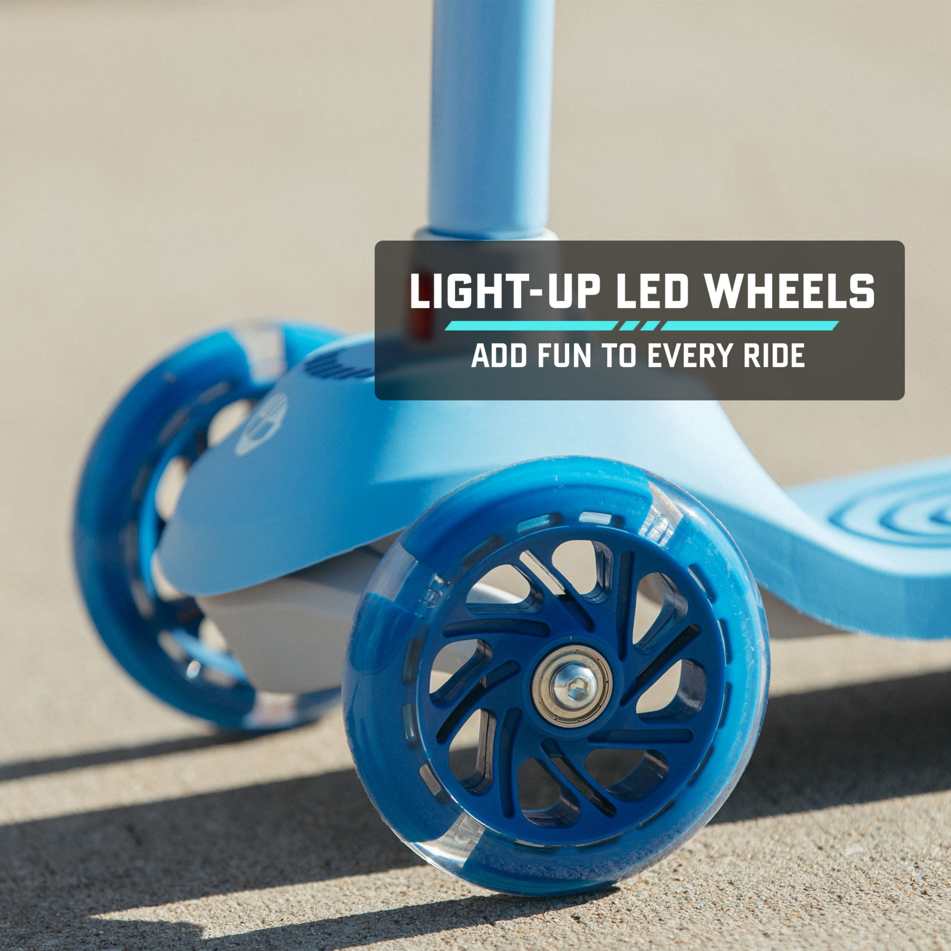 GOTRAX Bobloo 3-Wheel Kick Scooter with LED Light-Up Wheels, Lean-to-Steer Design (Blue, Adjustable Height) 4kda3