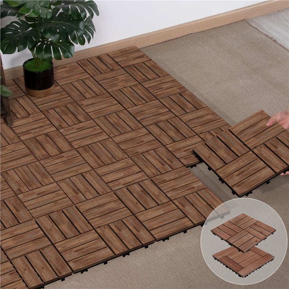 Alden Design Interlocking Wood Flooring Tiles for Deck and Patio (Brown, 27 Pack, 12 in x 12 in) cvj6a