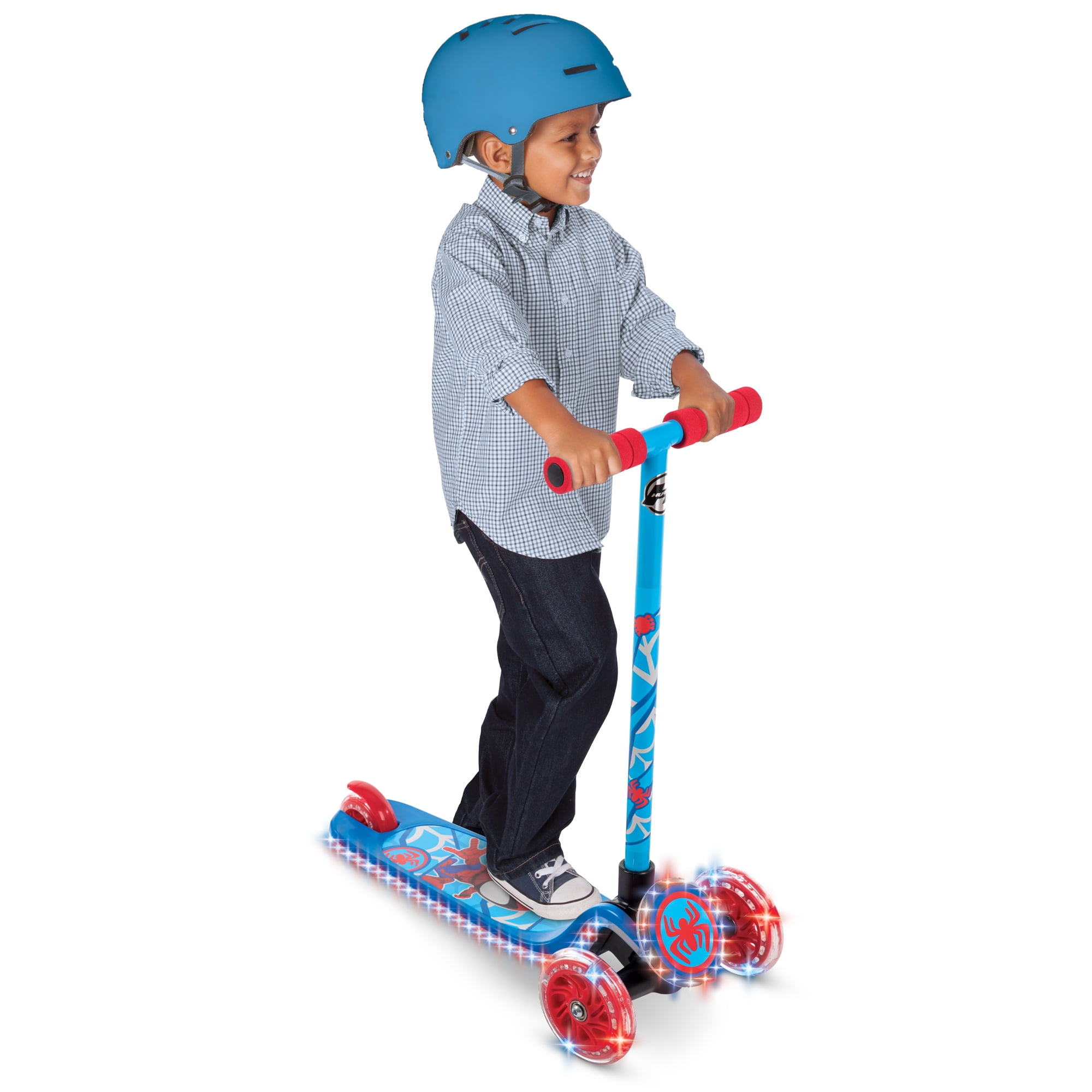 Huffy Marvel Spidey & His Amazing Friends Light-Up Toddler Scooter (Blue, 3-Wheel) 5vea2