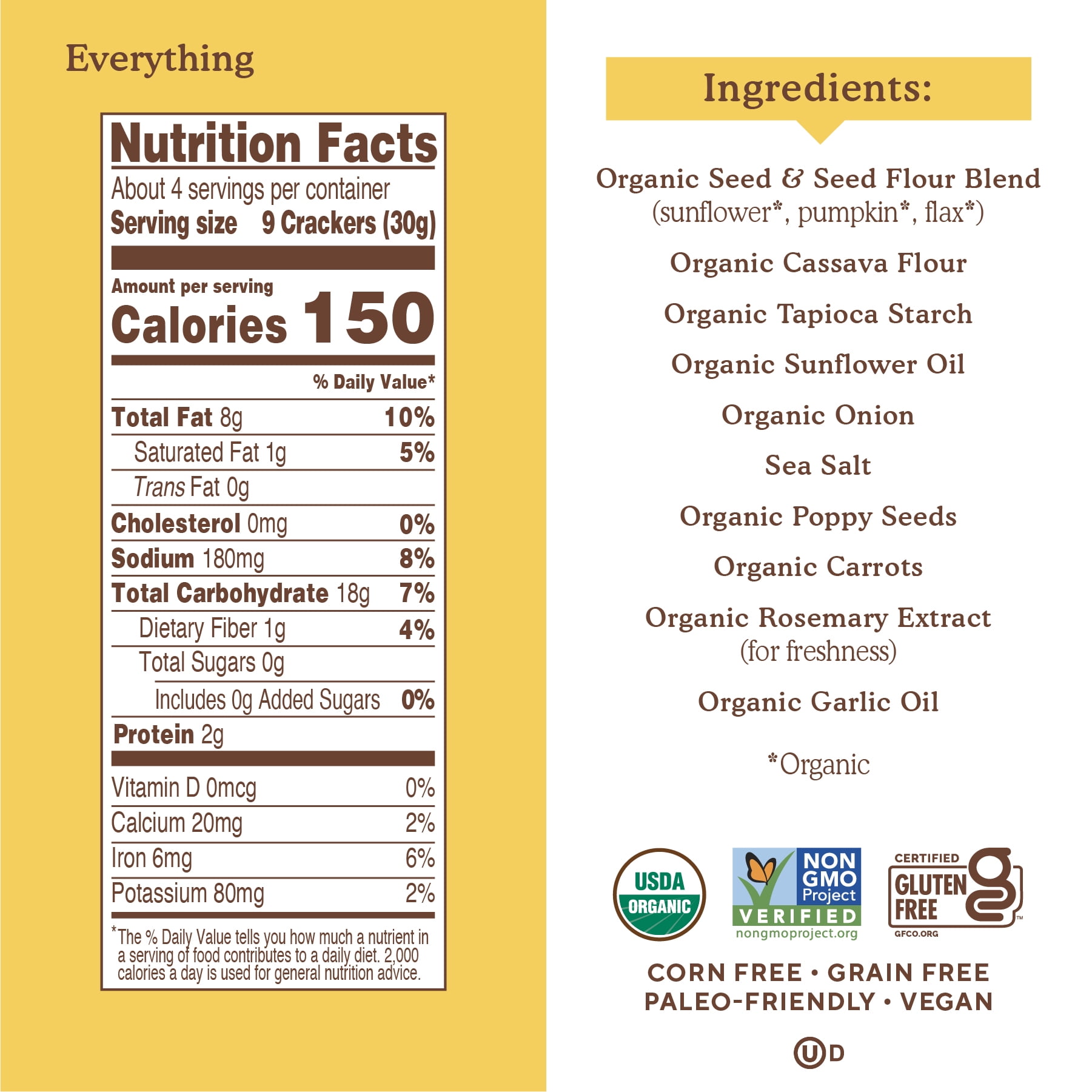 Simple Mills Organic Seed Flour Crackers, Everything Seasoning, Gluten-Free (4.25 oz) khj89