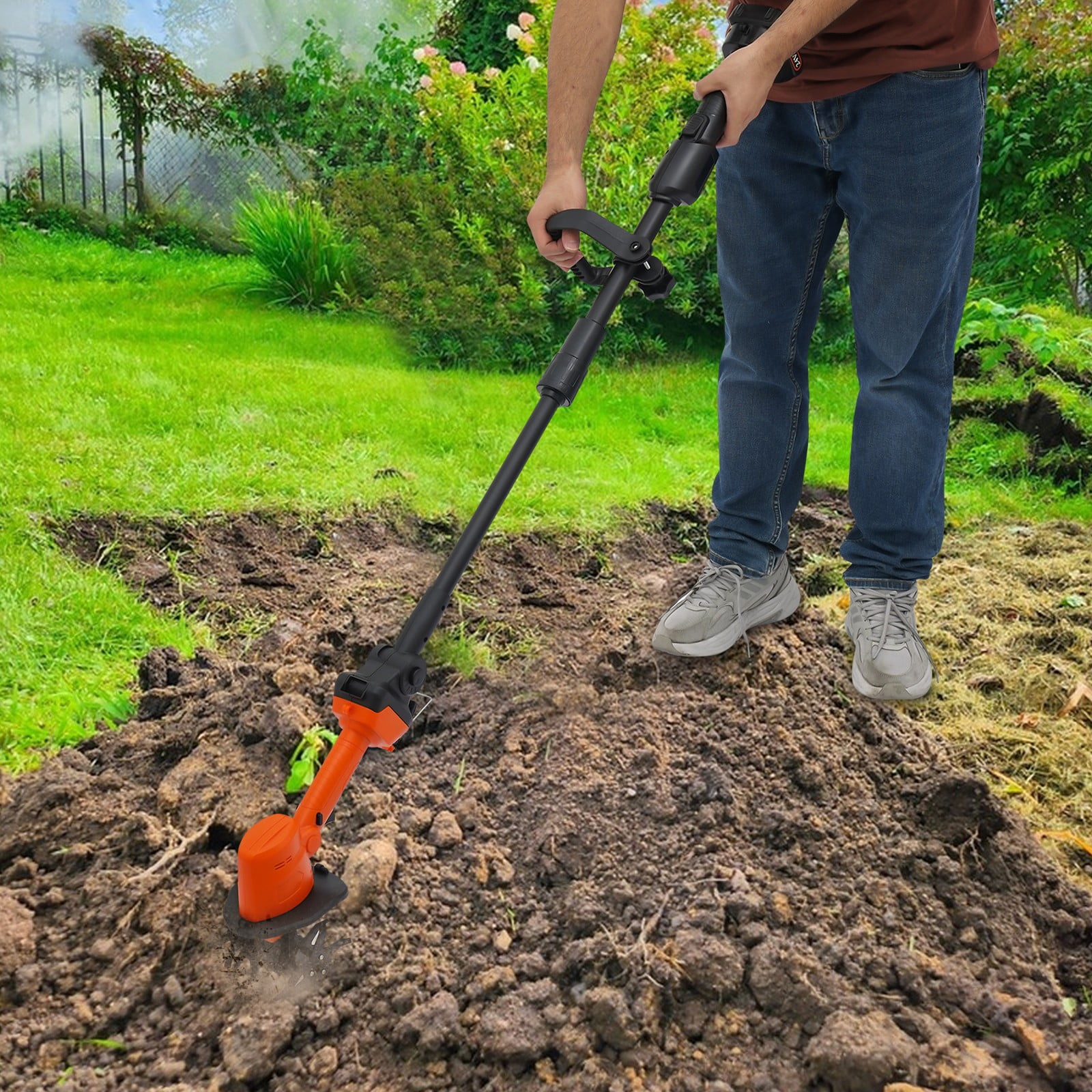 Generic 21V Cordless Mini Tiller Cultivator, Electric Garden Tiller with Adjustable Pole (3.94 in Width, 3.94 in Depth) 8m5mh