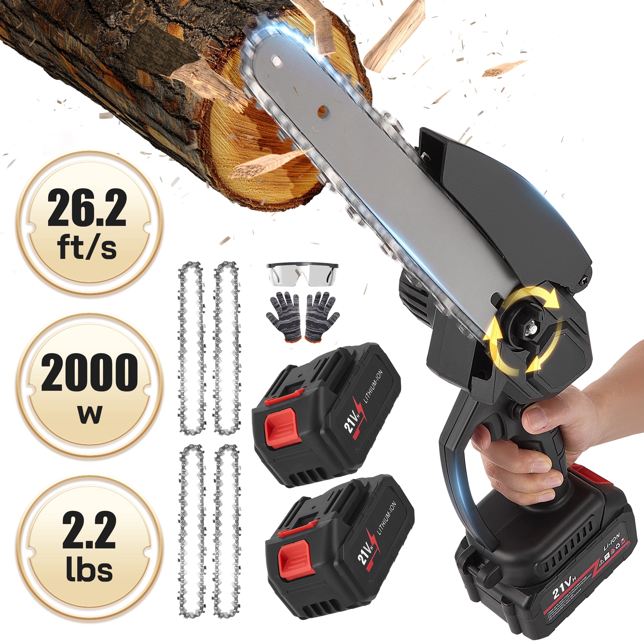 RELOIVE 8-Inch Cordless Mini Chainsaw, Electric Handheld Wood Pruning Tool with 2 Batteries and 4 Chains (8 in) a442h