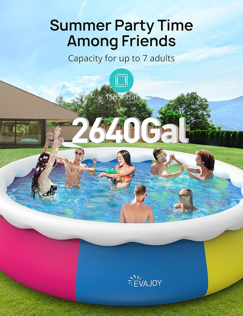 Evajoy Inflatable Top Ring Swimming Pool Set with Filter Pump (Blue, 15 ft x 35 in) cntix