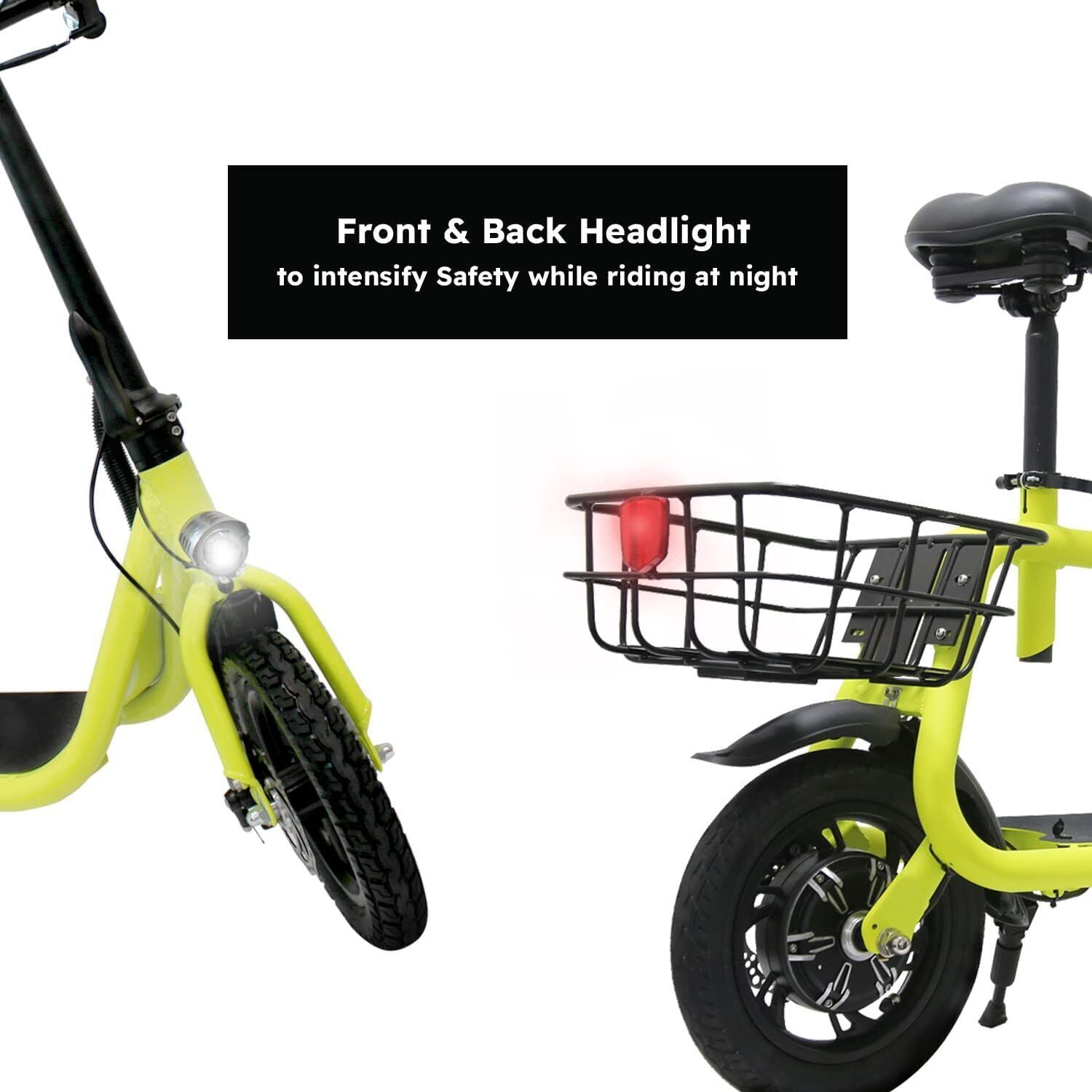 Lohoms 450W 36V Foldable Electric Commuter E-Bike with Seat and Basket (Yellow, 12 in Tires) rc78x