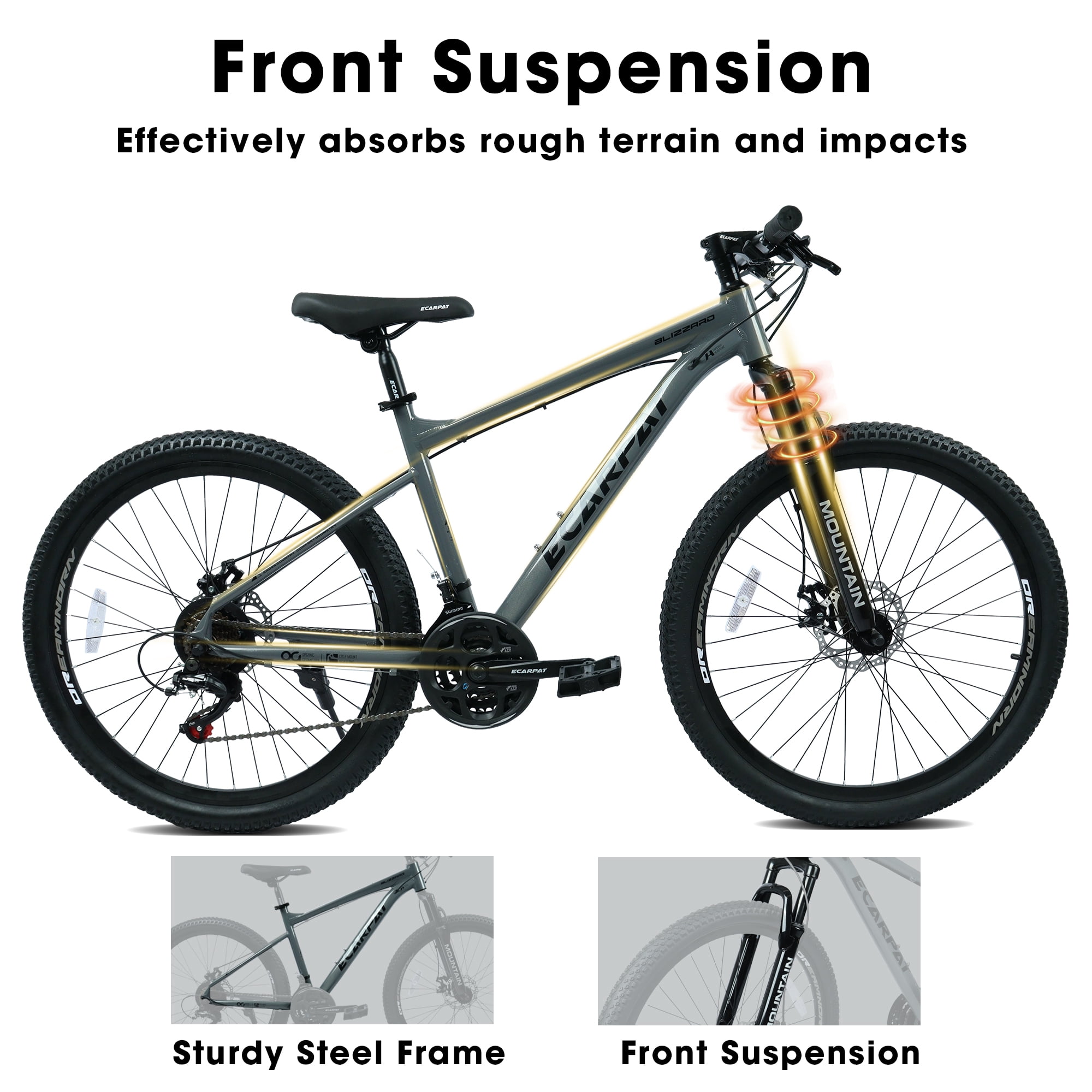 Monniyu Mountain Bike 26 in Wheel 21-Speed Aluminum Frame with Front Suspension and Disc Brakes (Grey, 26 in) ahskq