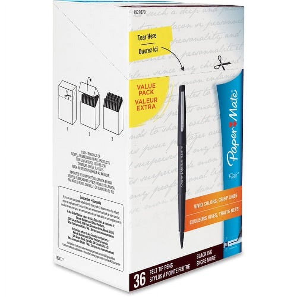 Paper Mate Flair Felt Tip Pens, Medium Point, Smudge-Resistant Ink (Black, 36 Pack) xkra6