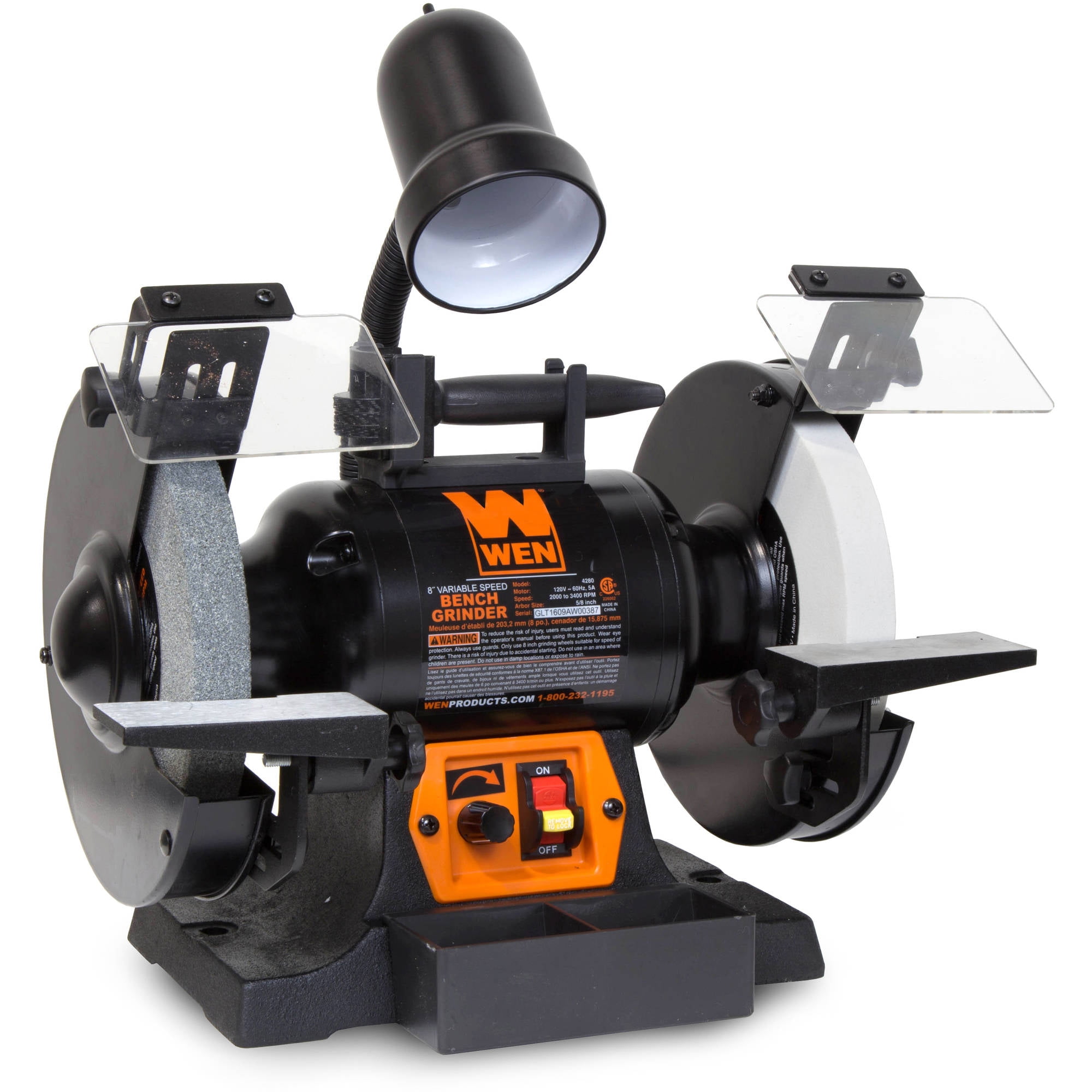 WEN 8-Inch Variable Speed Bench Grinder with Flexible Work Light (Black, 5-Amp) 74lyi