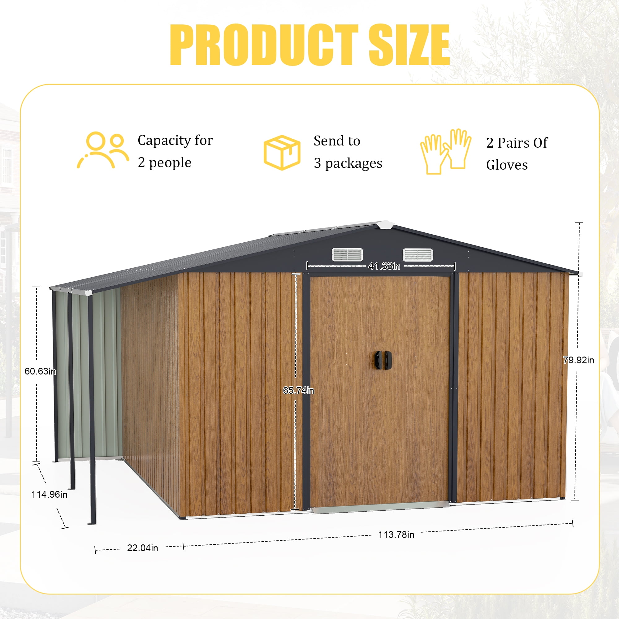 FFZ Outdoor Storage Shed with Firewood Bay and Lockable Doors (Yellow, 10 ft x 12 ft) s7b61