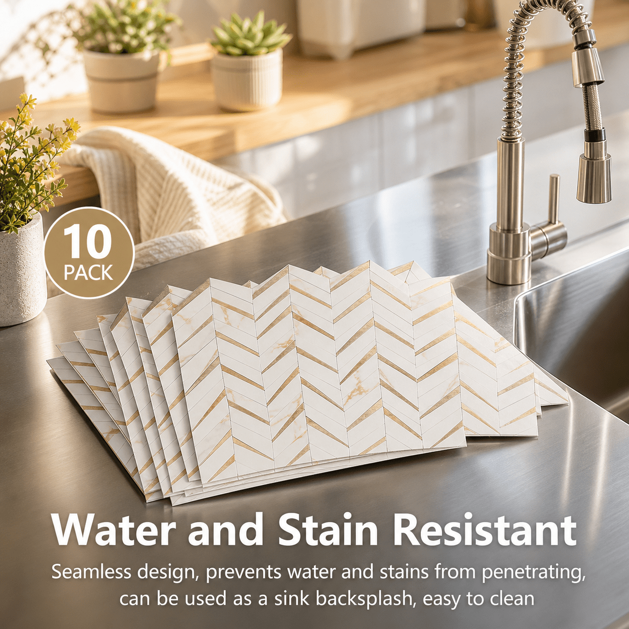 Herringtile Peel and Stick Wall Tiles Calacatta Marble Gold (10 Sheets, 7.7 sq ft) 7a8t5