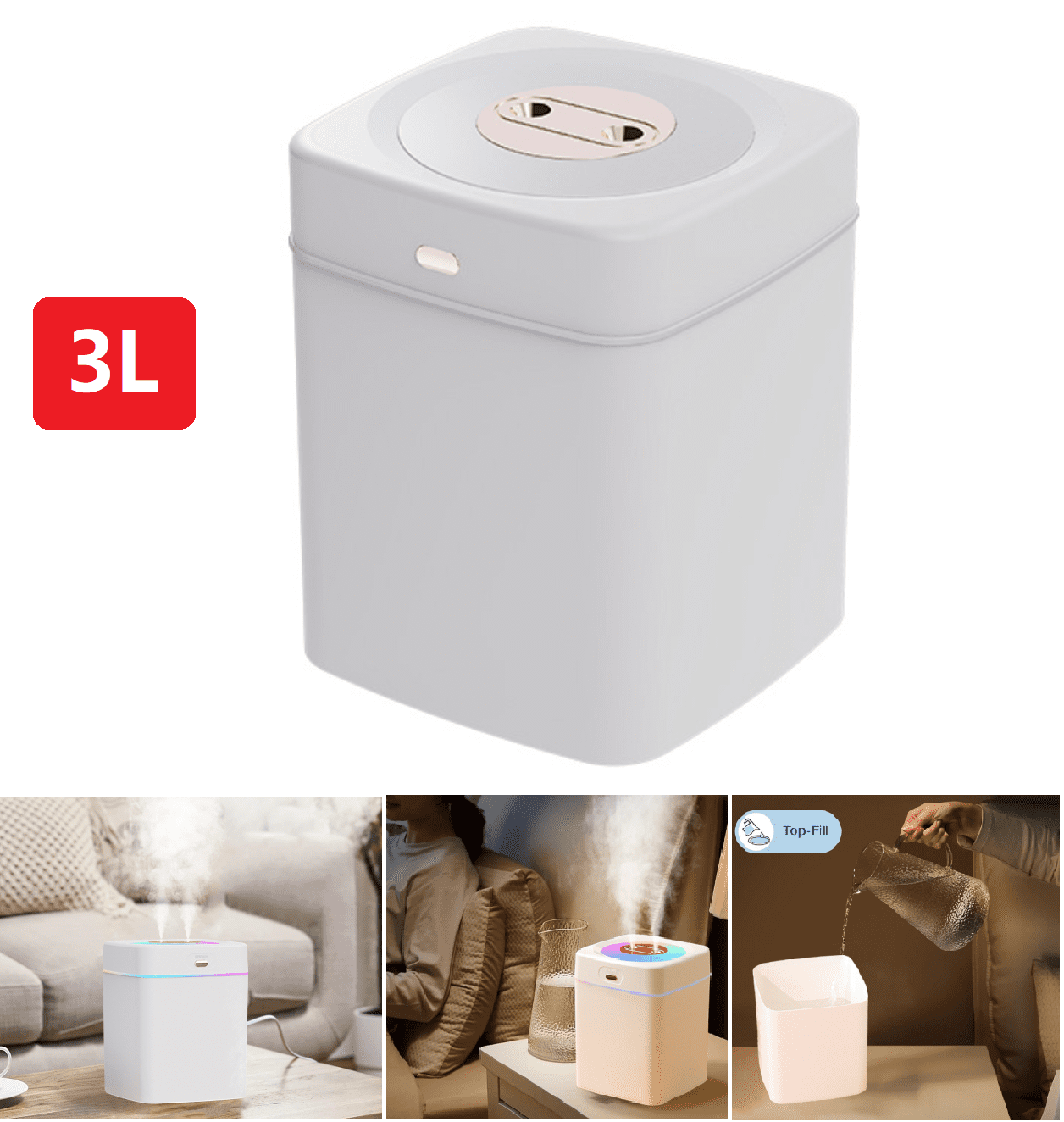 HHENGYISOUL Large Room Humidifier, Top Fill Ultrasonic Mist Maker with Dual Spray Ports and Night Light (White, 101 fl oz) 1uexa