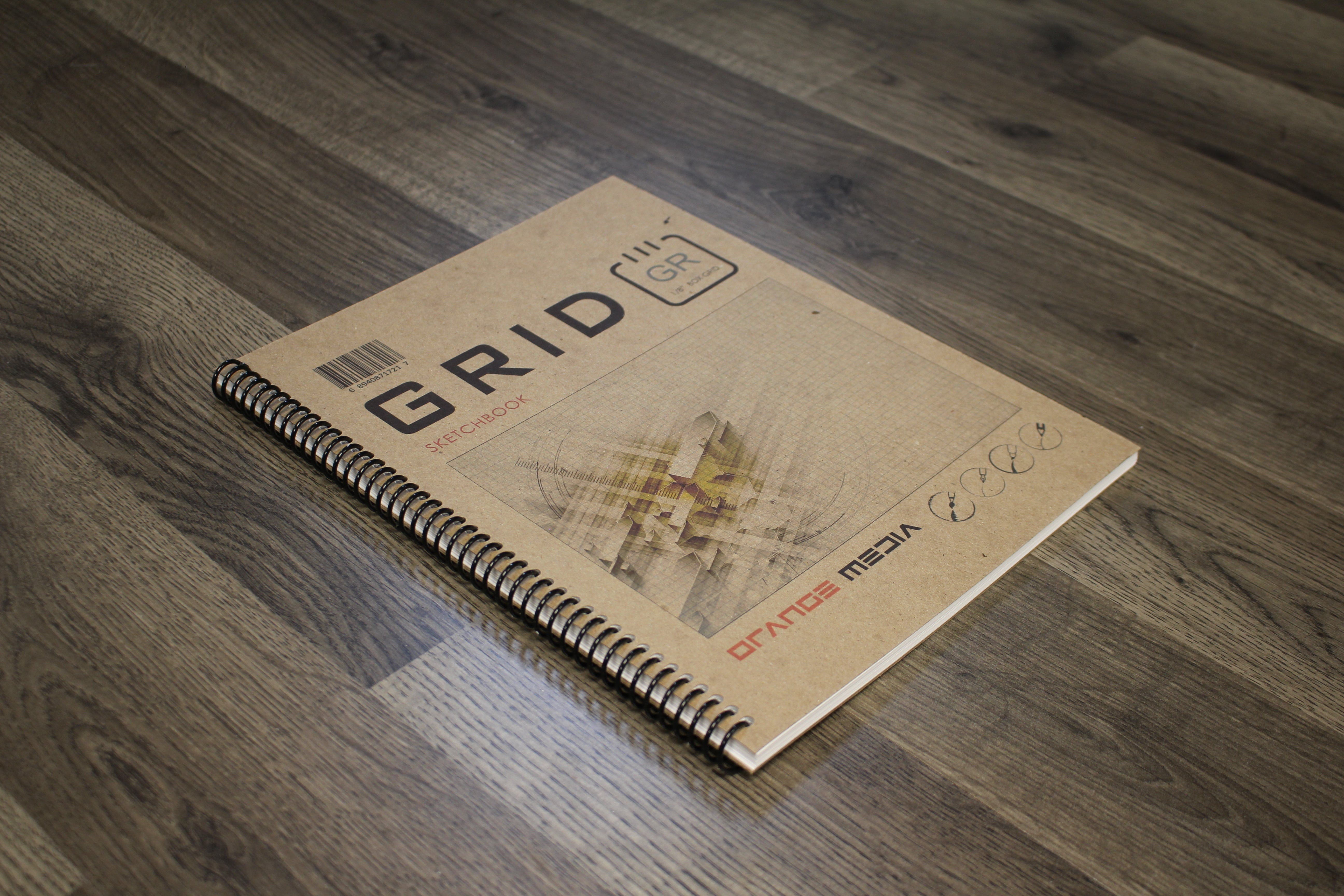 Orange Media Grid Sketchbook Multi-Media Paper Spiral Bound (Grey, 8.5 in x 11 in) ny5dh