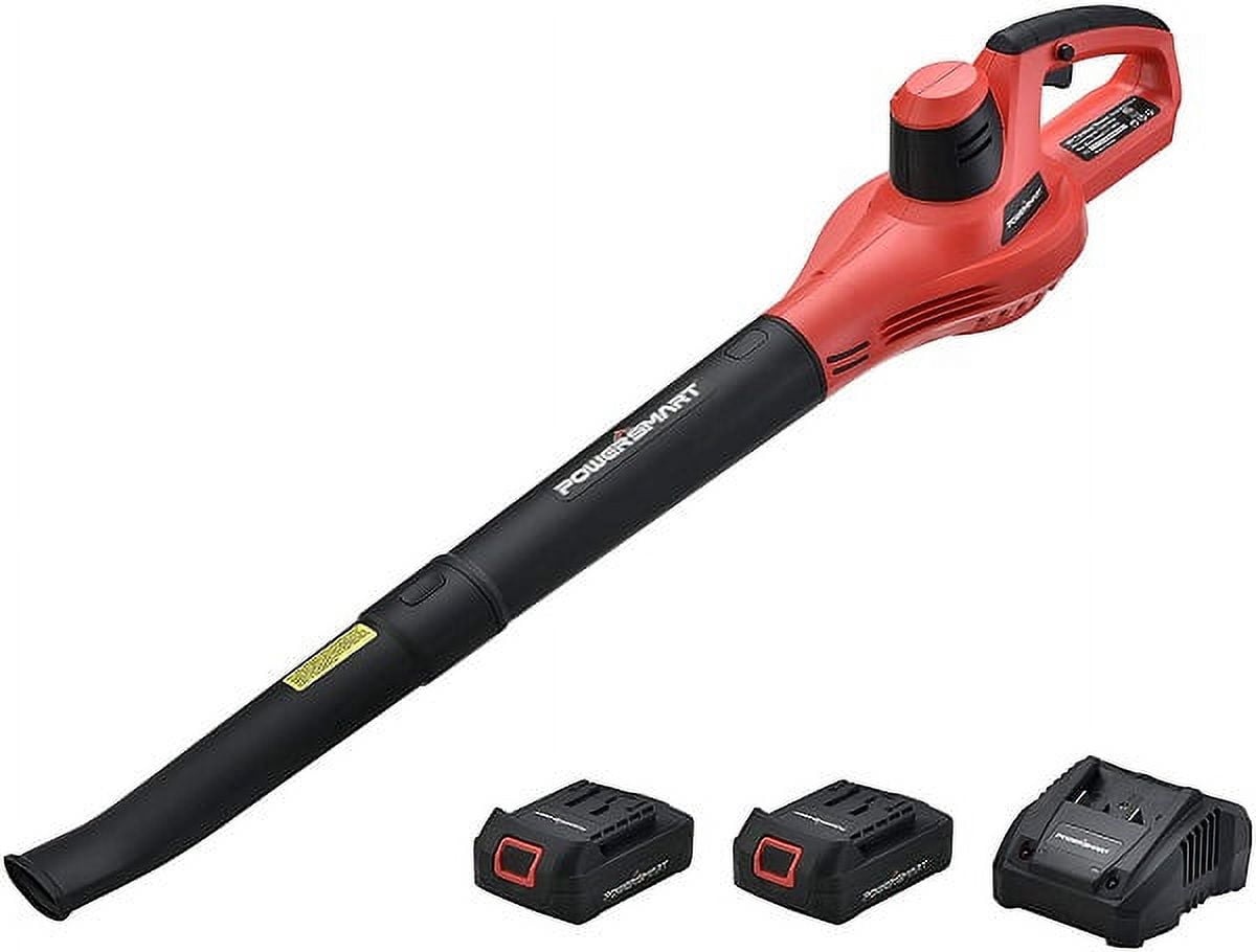 PowerSmart 20V Cordless Leaf Blower, Electric Handheld Sweeper with (2) 1.5 Ah Batteries and Charger, 7 lb f9opo