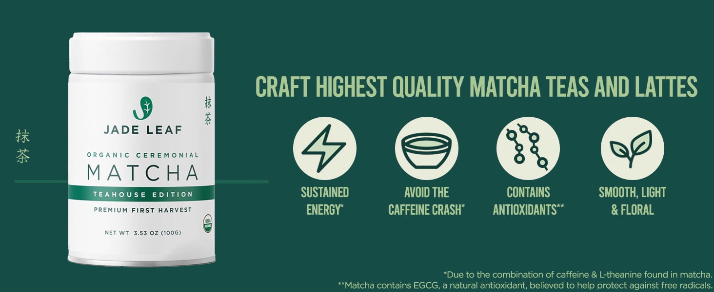 Jade Leaf Organic Ceremonial Grade Matcha Powder, Teahouse Edition (Green, 3.53 oz) xip98