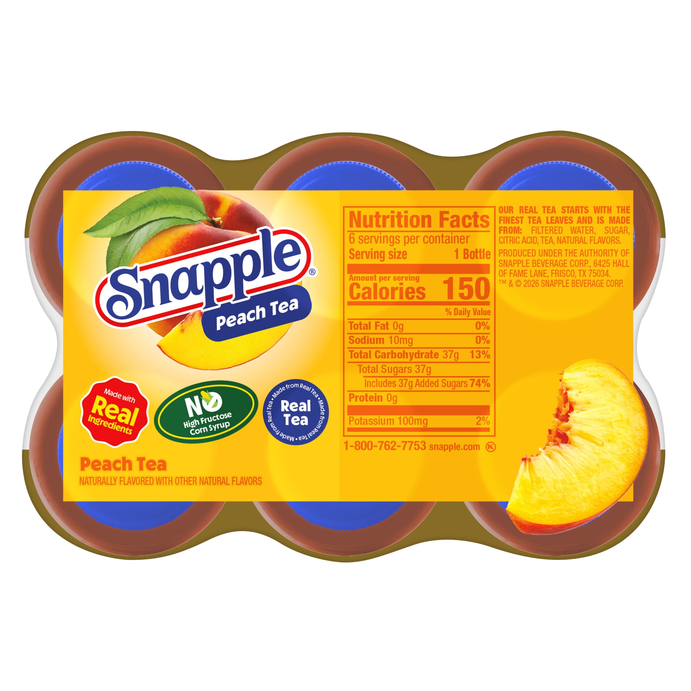 Snapple Peach Tea, All Natural Black and Green Tea Blend (6 Pack, 16 fl oz) b2a5p