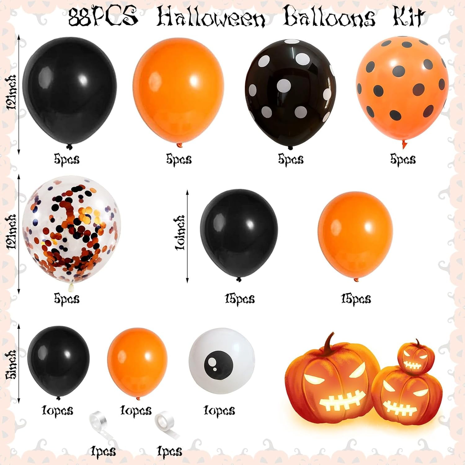 XIHAMA Halloween Balloon Garland Arch Kit, Spooky Party Decorations with Spider Foil Balloons (Black and Orange, 88-Piece Set) qbxt3