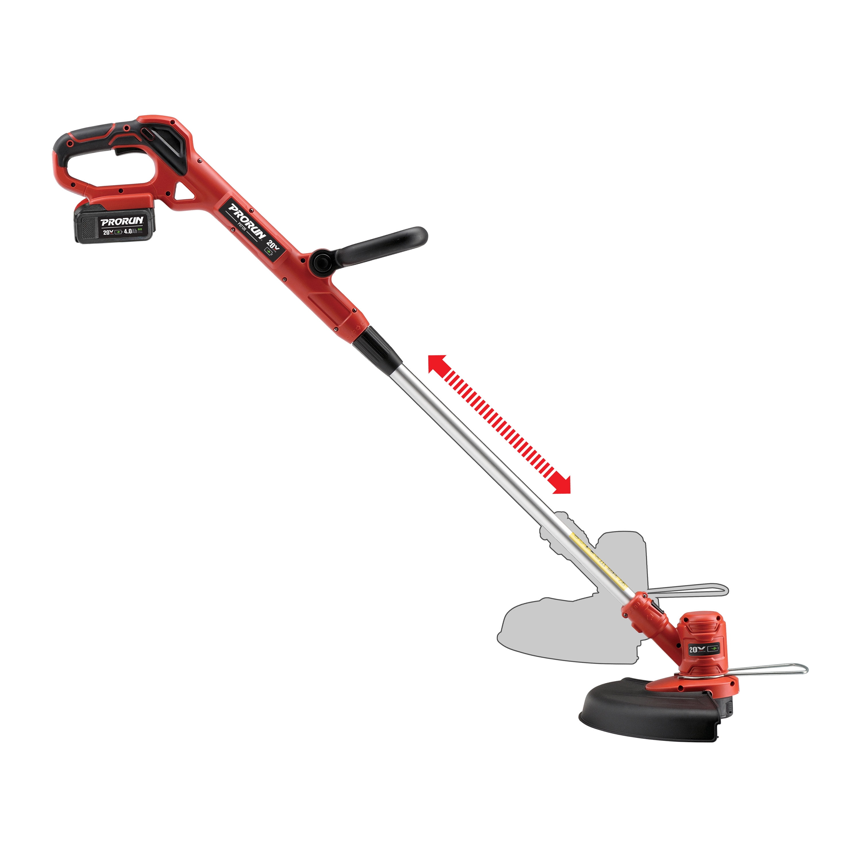PRORUN 20V Cordless String Trimmer, Brushless Motor, Straight Shaft with 4.0 Ah Battery and Charger (12 in) 4dbzp