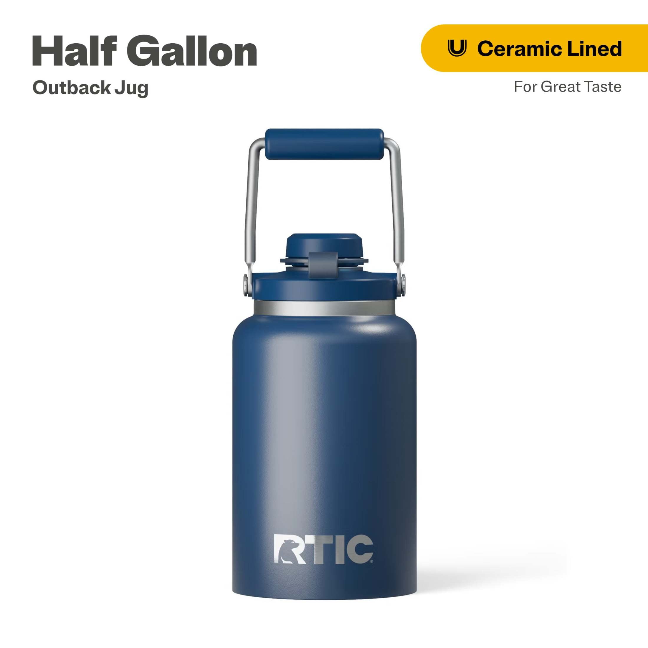RTIC Insulated Water Jug with Ceramic Lining, Leak-Proof Stainless Steel Vacuum Insulated (Navy, 64 fl oz) os2oz