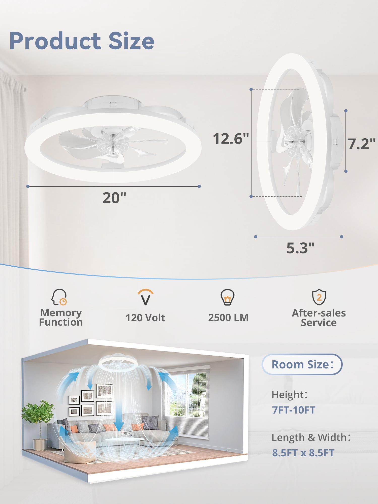 Lokivas 20 in Modern LED Ceiling Fan with Lights, Remote & APP Control, 6-Speed Reversible (White, 20 in) zhtt2