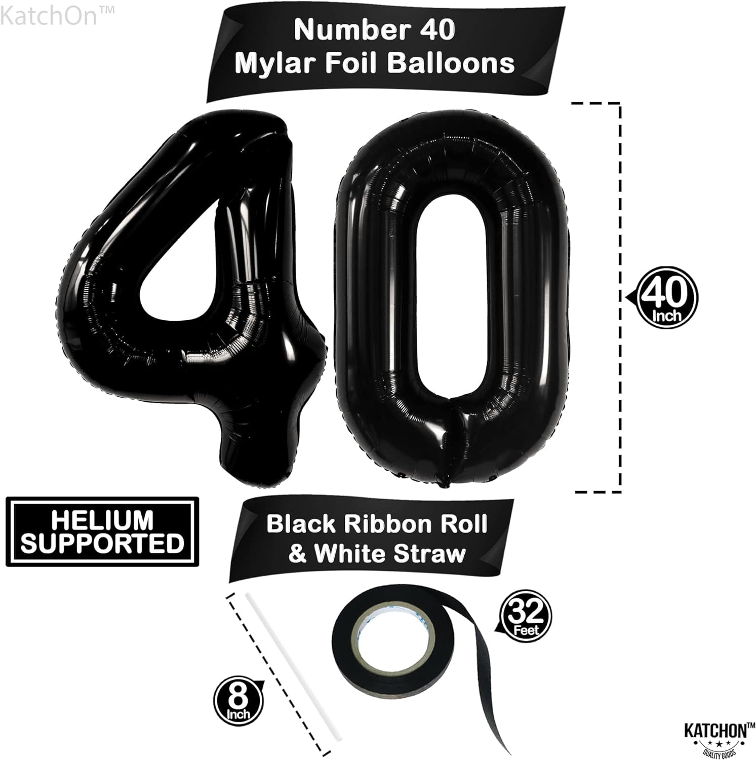 KatchOn Giant Number 40 Balloon Set for Birthday Party Decorations (Black, 40 in) f7o54