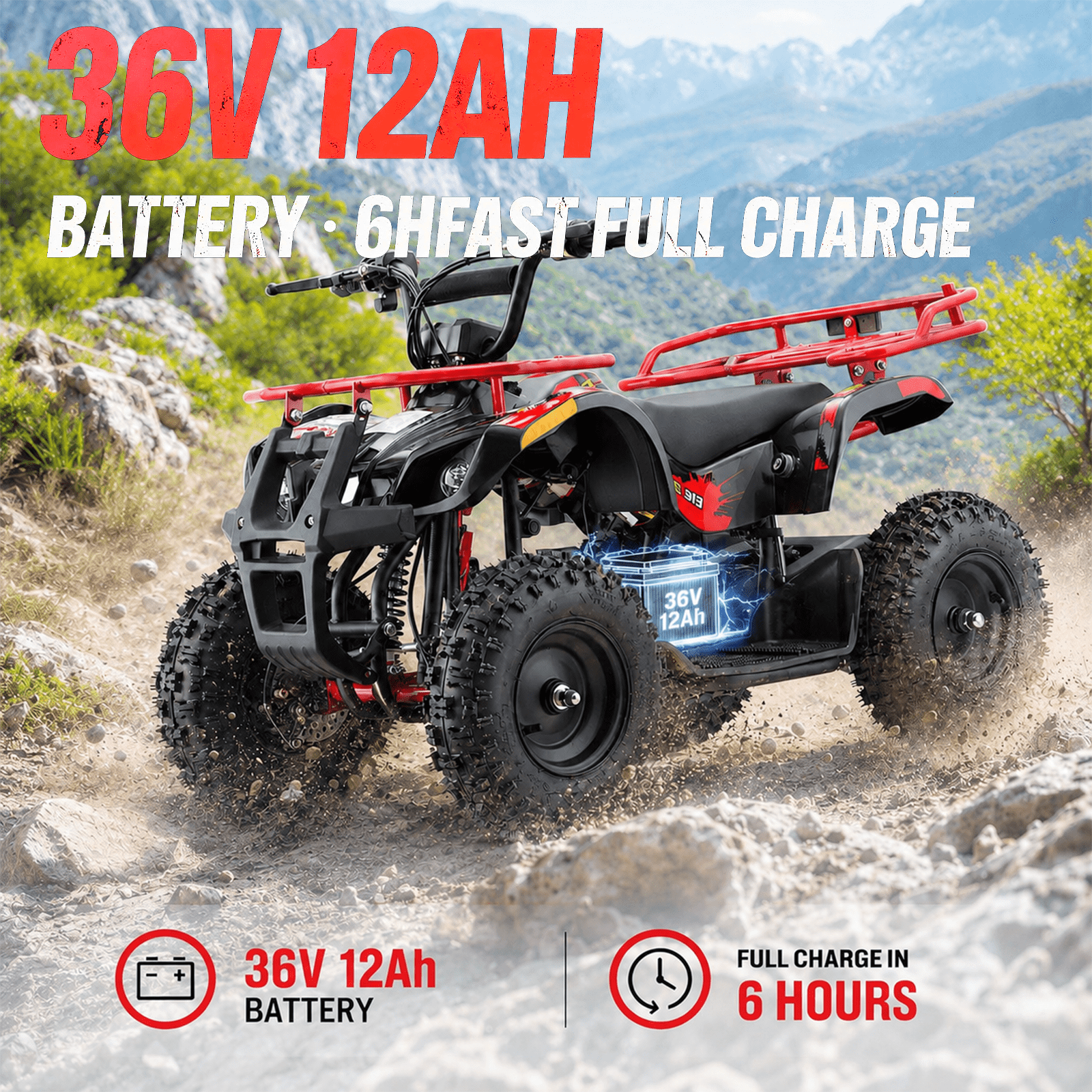 HOVER HEART Electric Dirt Quad, 500W Off-Road 4-Wheeler with Dual Suspension (Red, 143 lb Capacity) my324