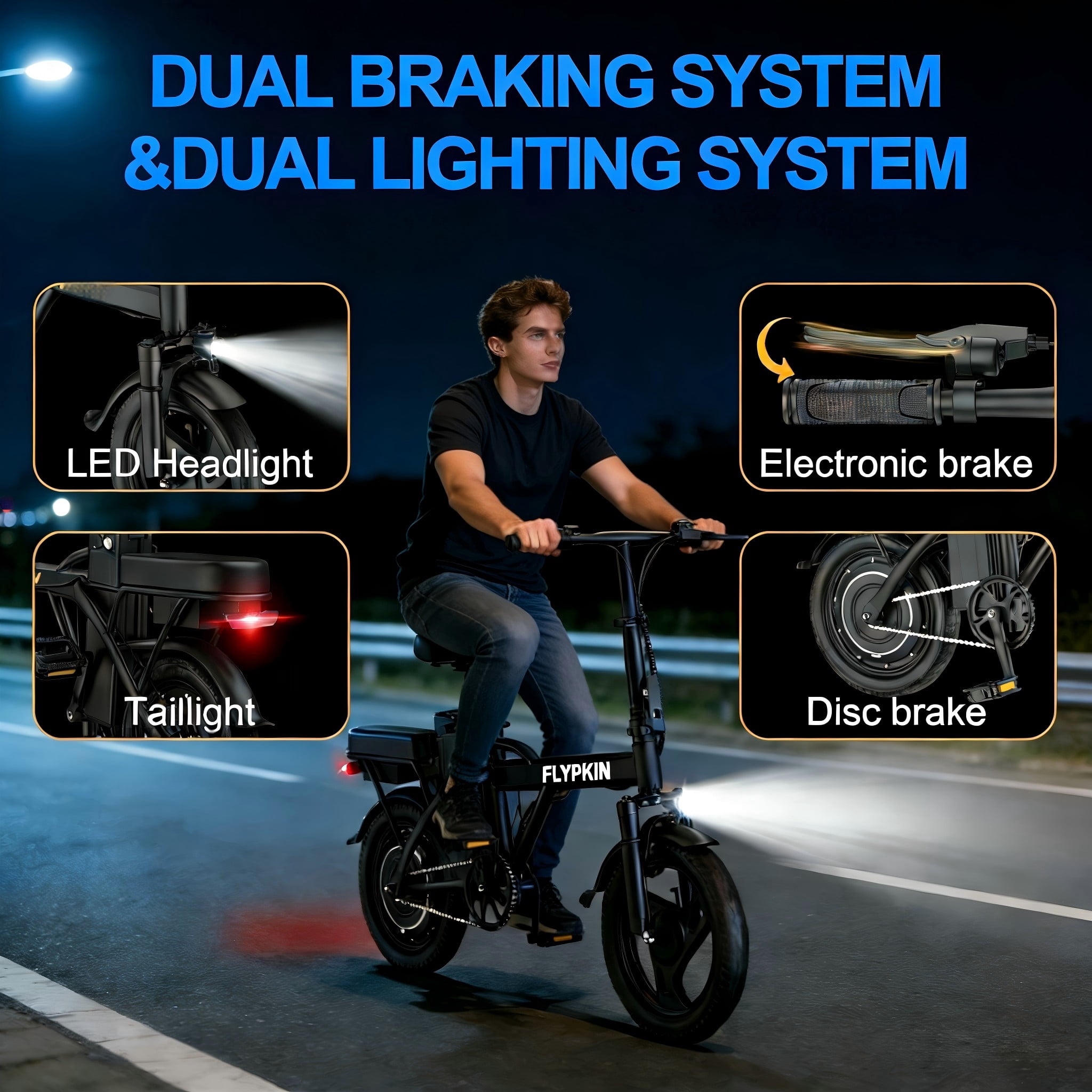 FLYPKIN Electric Bike for Adults, 500W Motor Folding E-Bike, 20 MPH Max Speed, Portable Commuter Bicycle (Black, 14 in) vn07h