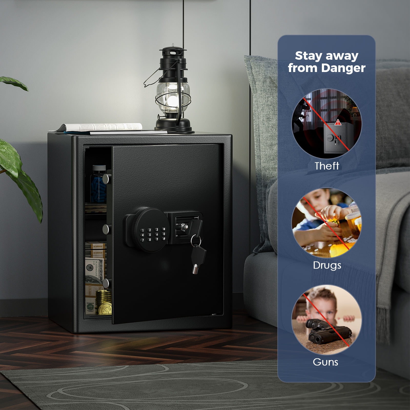 SRWTRCHRY Electronic Security Safe Box for Home and Office, Heavy-Duty Steel Construction with Digital Keypad and Emergency Keys (Black, 2.0 Cubic Feet) hzqff