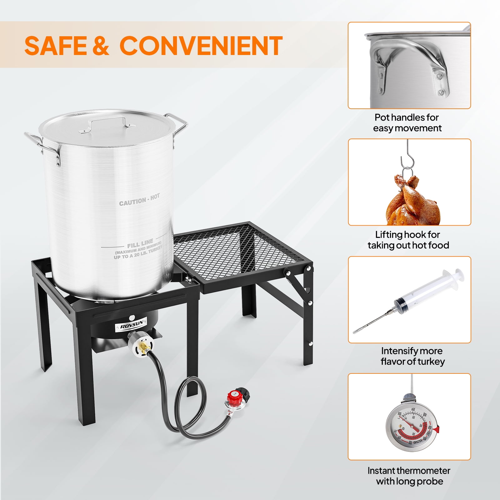 VINGLI Outdoor Propane Turkey and Fish Fryer Kit with 54000 BTU Stove and Foldable Side Table (30 qt and 10 qt) atfbg