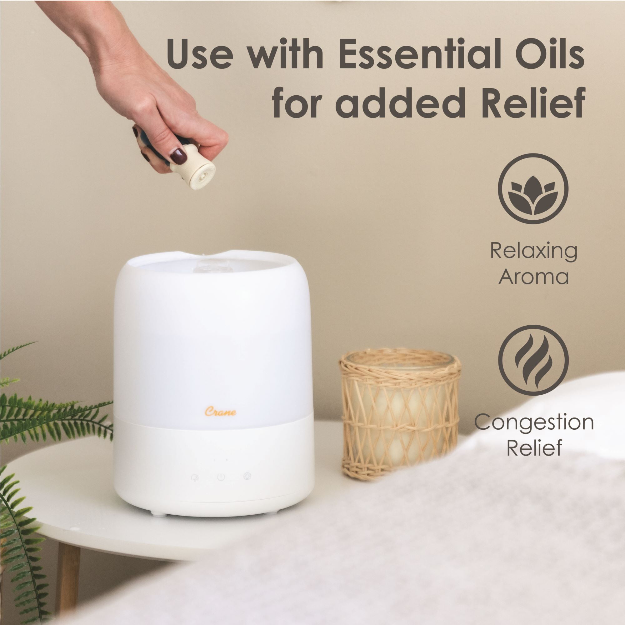 Crane USA 3-in-1 Cool Mist Humidifier, Portable Aroma Diffuser with Night Light (White, 0.5 Gallon) vzjkj