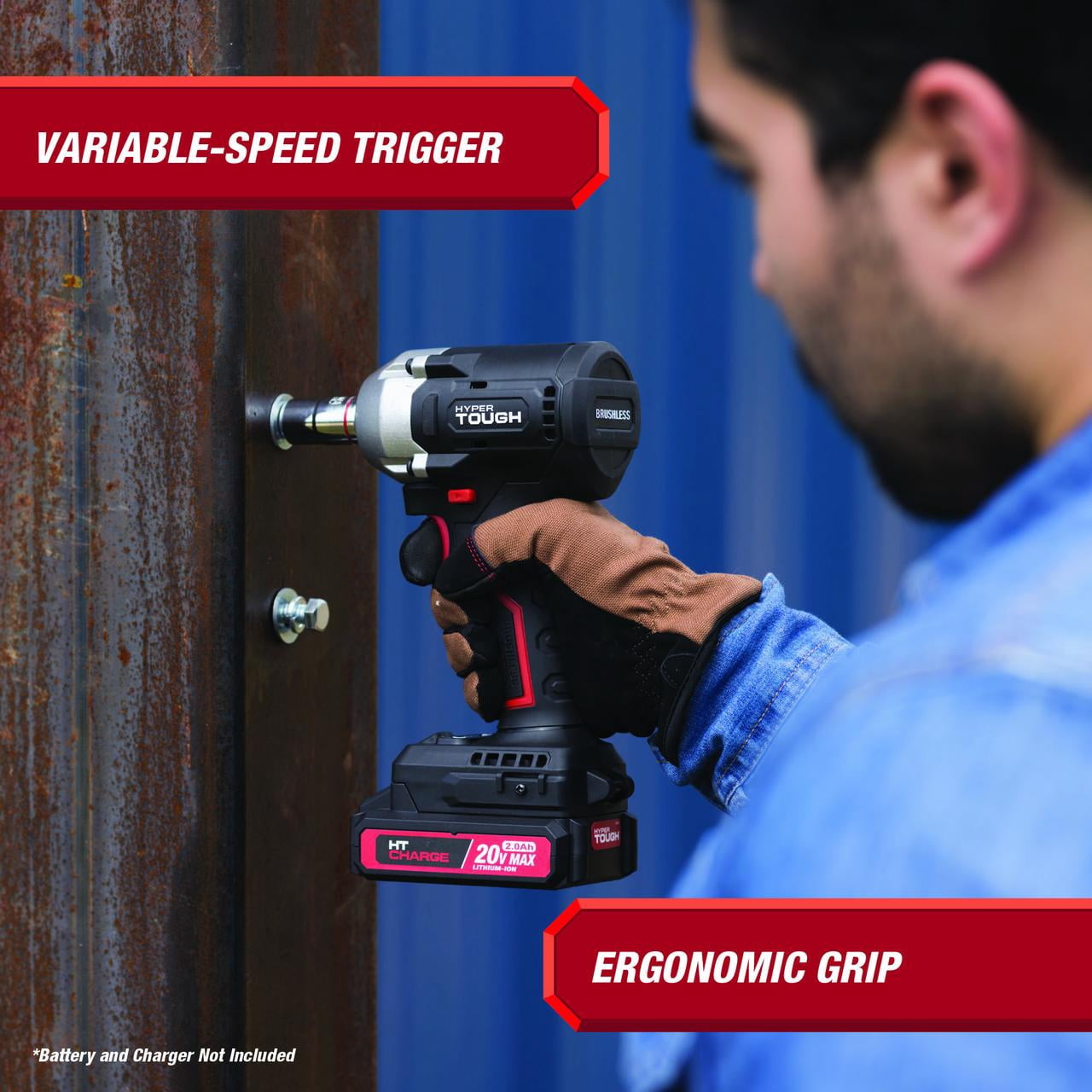 Hyper Tough 20V Max Brushless Cordless Impact Wrench 1/2-inch Drive 350 ft-lbs Torque (Black, Tool Only) i7nv4