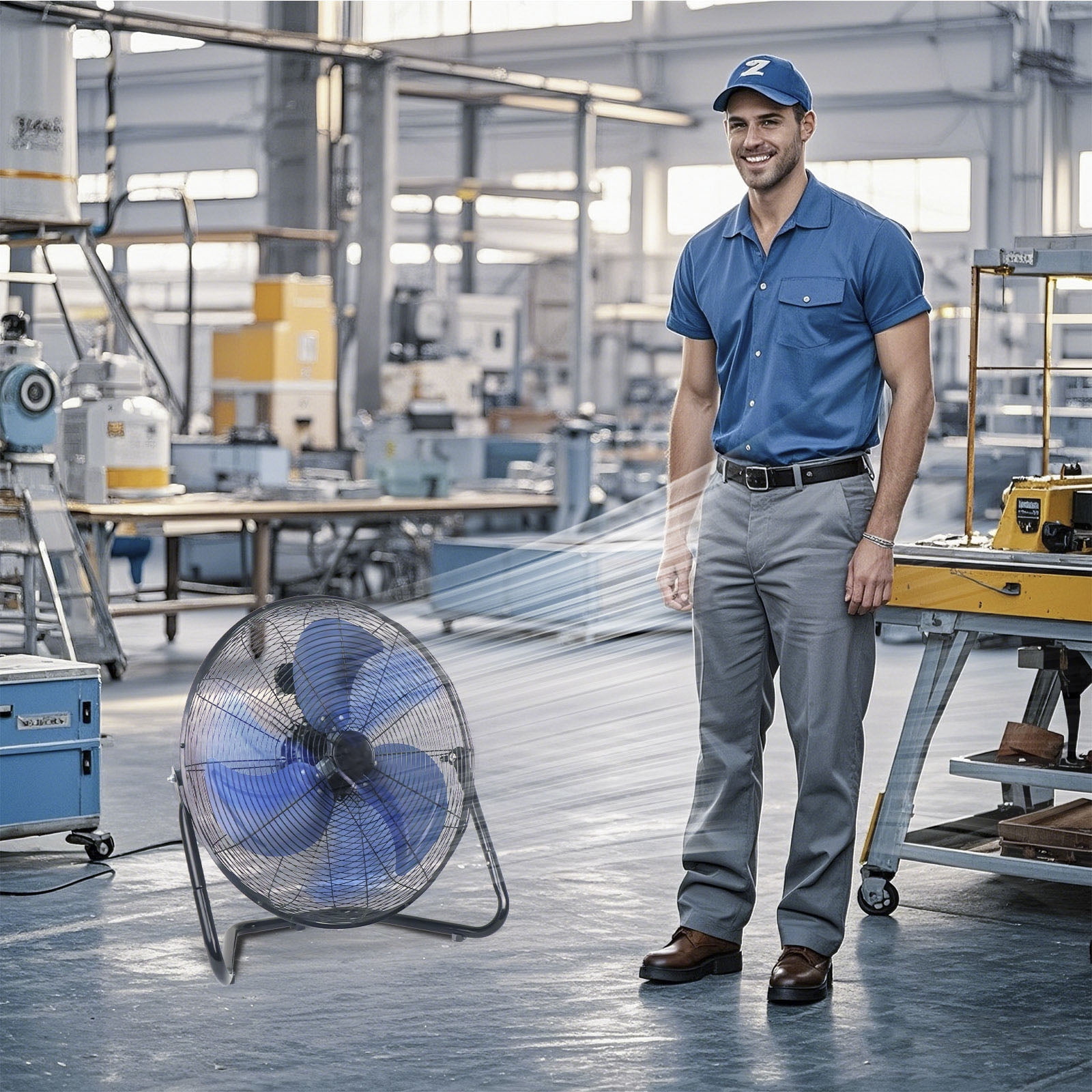 Generic 20 Inch High Velocity Industrial Floor Fan, Heavy Duty 3-Speed Metal Cooling Cradle Fan with 360-Degree Tilt (Blue, 20 in) b6wdh