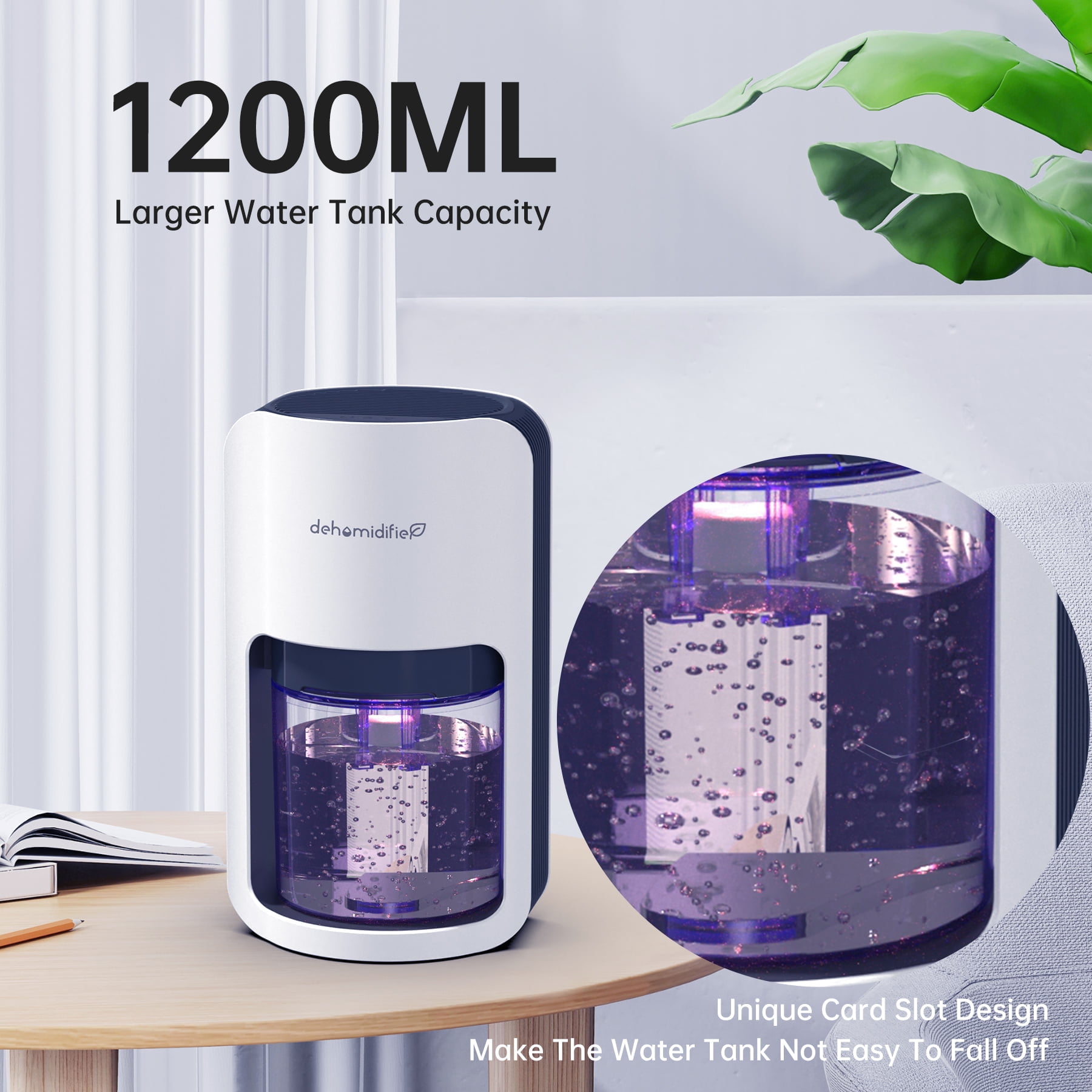 Kloudic Compact Dehumidifier for Home, Ultra Quiet Peltier Technology with Auto Shut Off (White, 40.58 fl oz) wwtak