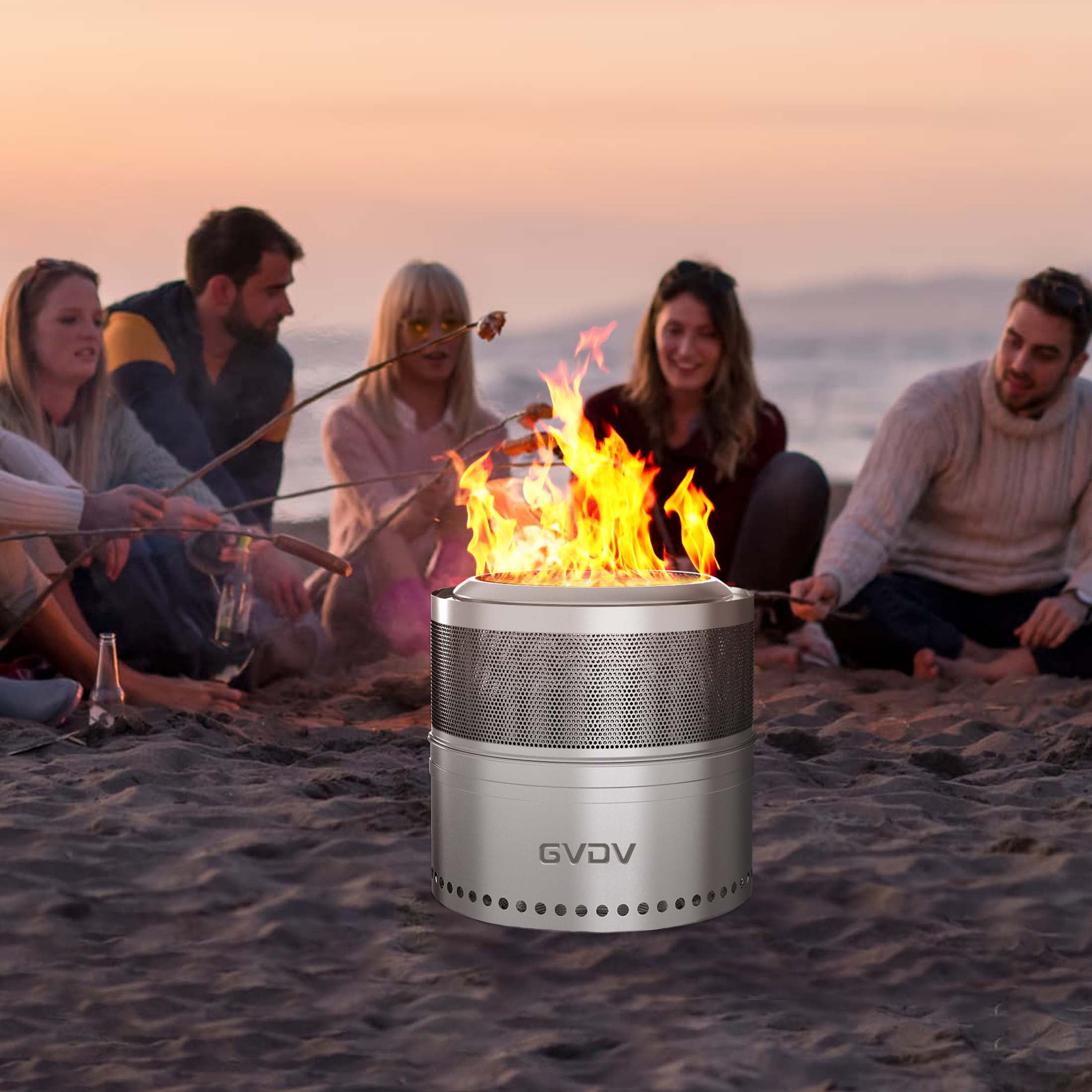 GVDV Smokeless Camping Fire Pit, Collapsible Stainless Steel Outdoor Heater (Silver, 18 in) tuw10