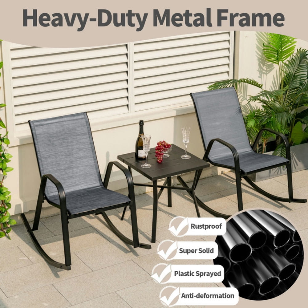 Spaco Heavy-Duty Metal Patio Rocking Chairs with Ergonomic Backrest and Breathable Fabric (Gray, Set of 2) 9zh32