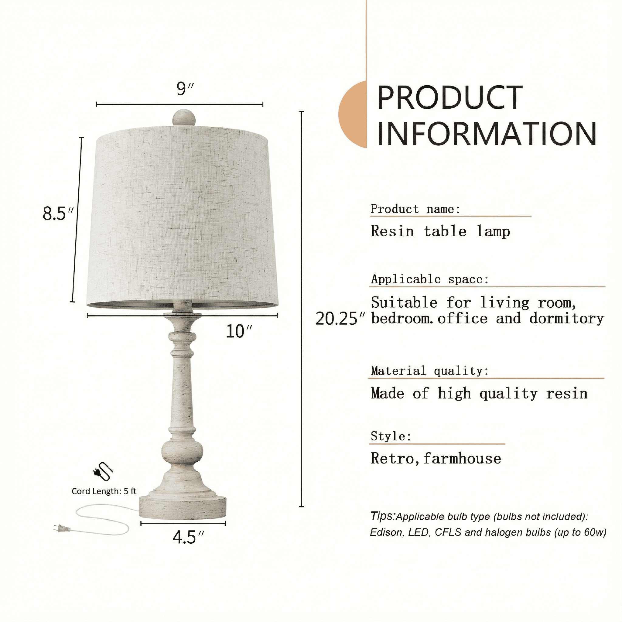 Oneach Retro Farmhouse Table Lamp Set (2-Pack, 20.25 in) y1pte