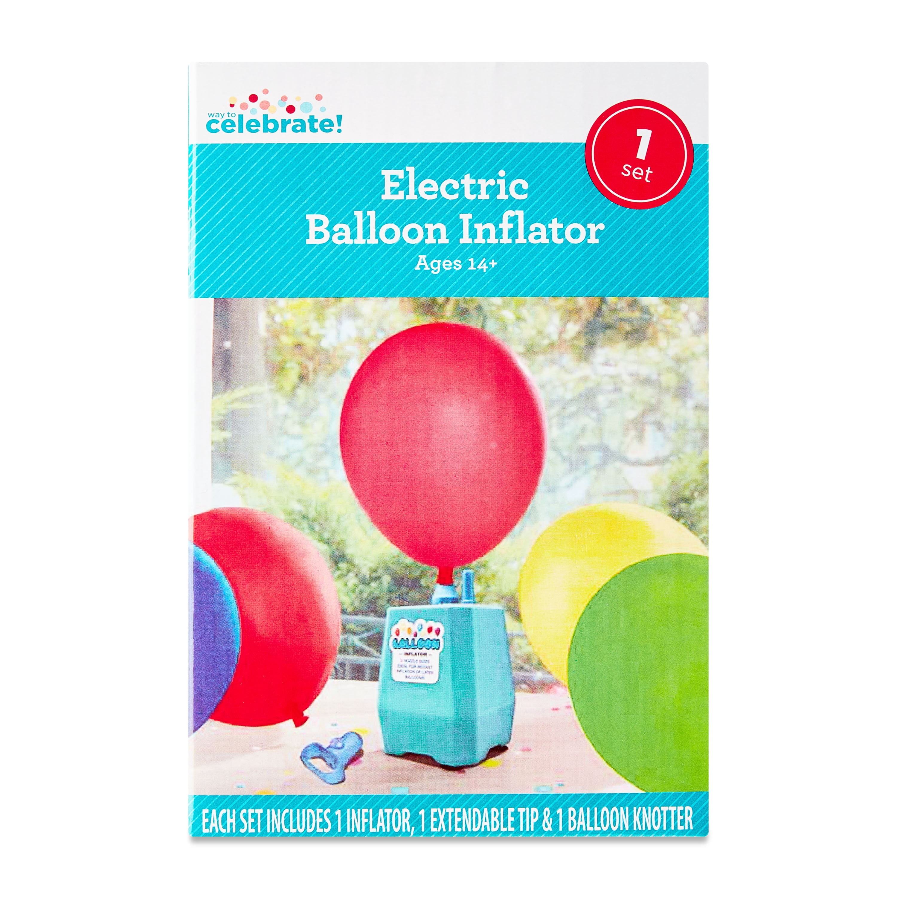 Way To Celebrate Electric Balloon Inflator with Extendable Tip and Knotter (Blue, 7 in) 3mirq