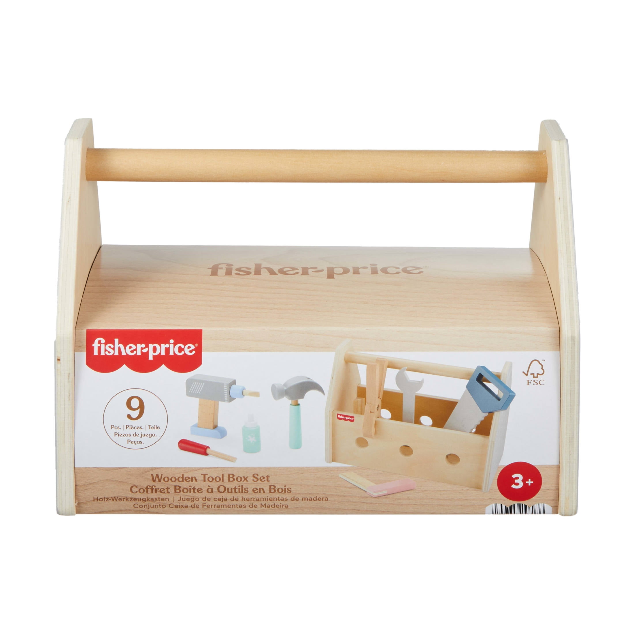 Fisher-Price Wooden Tool Box Set with Toy Drill and Construction Accessories (9 Pieces) 04roq